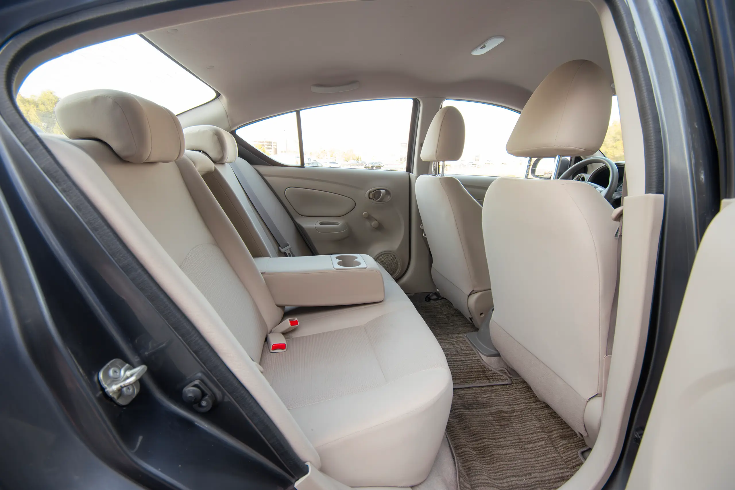 Used 2023 Nissan Sunny SV Grey – Rear Passenger Side Cabin View at First Choice Cars Sharjah