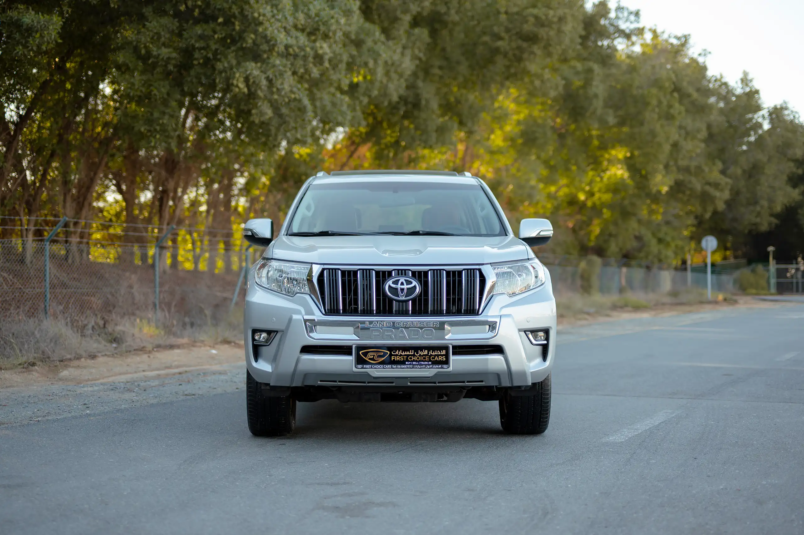 Used 2019 Toyota Prado VXR Silver – Front View at First Choice Cars Sharjah
