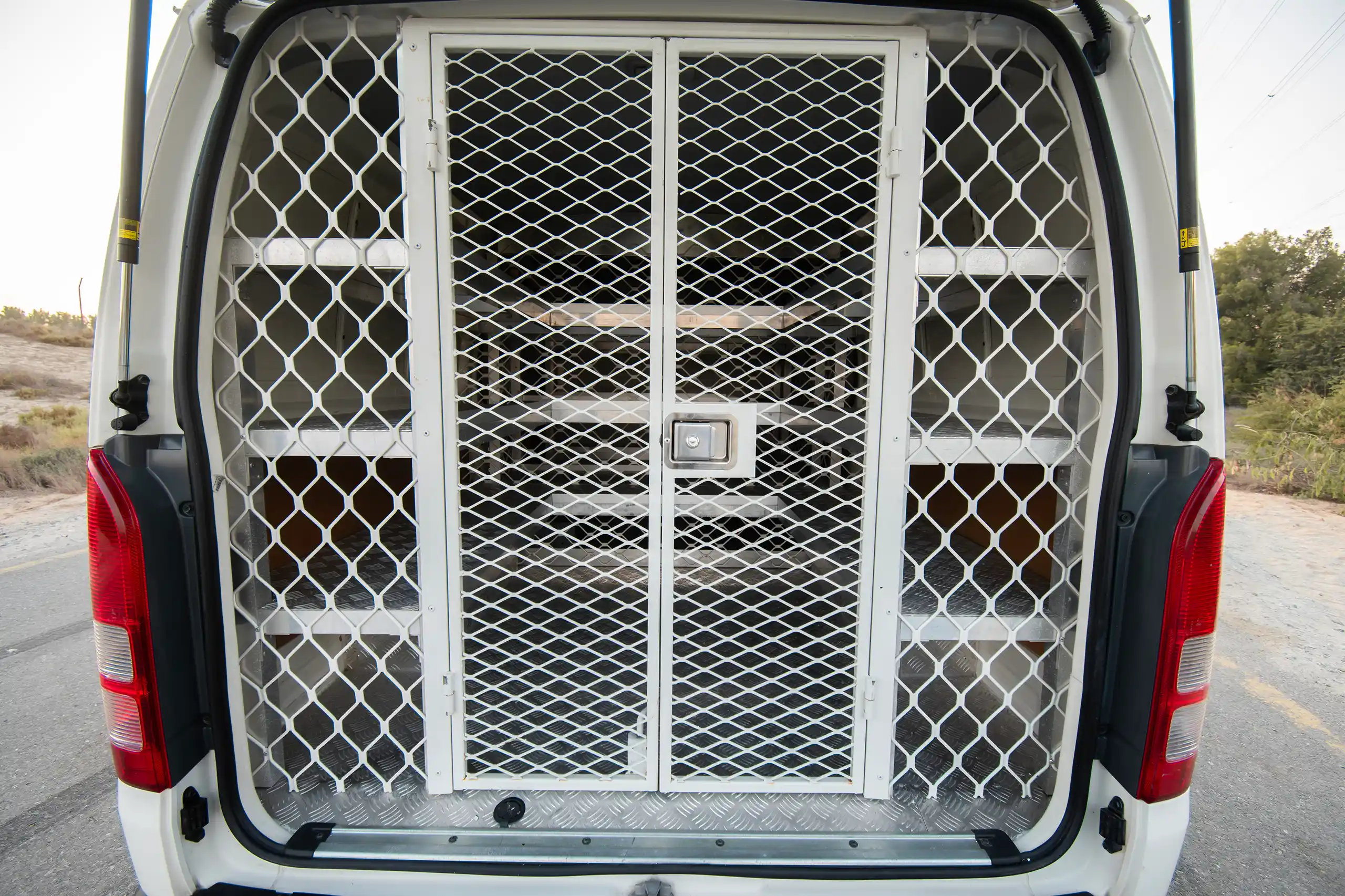 Used 2022 Toyota Hiace GL - Std Roof White – Delivery Box Rear Opening View at First Choice Cars Sharjah