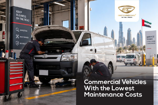 Two technicians servicing a white Toyota Hiace with the bonnet up in a workshop bay