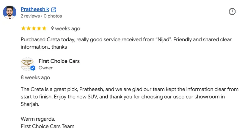 A customer review of First Choice Cars