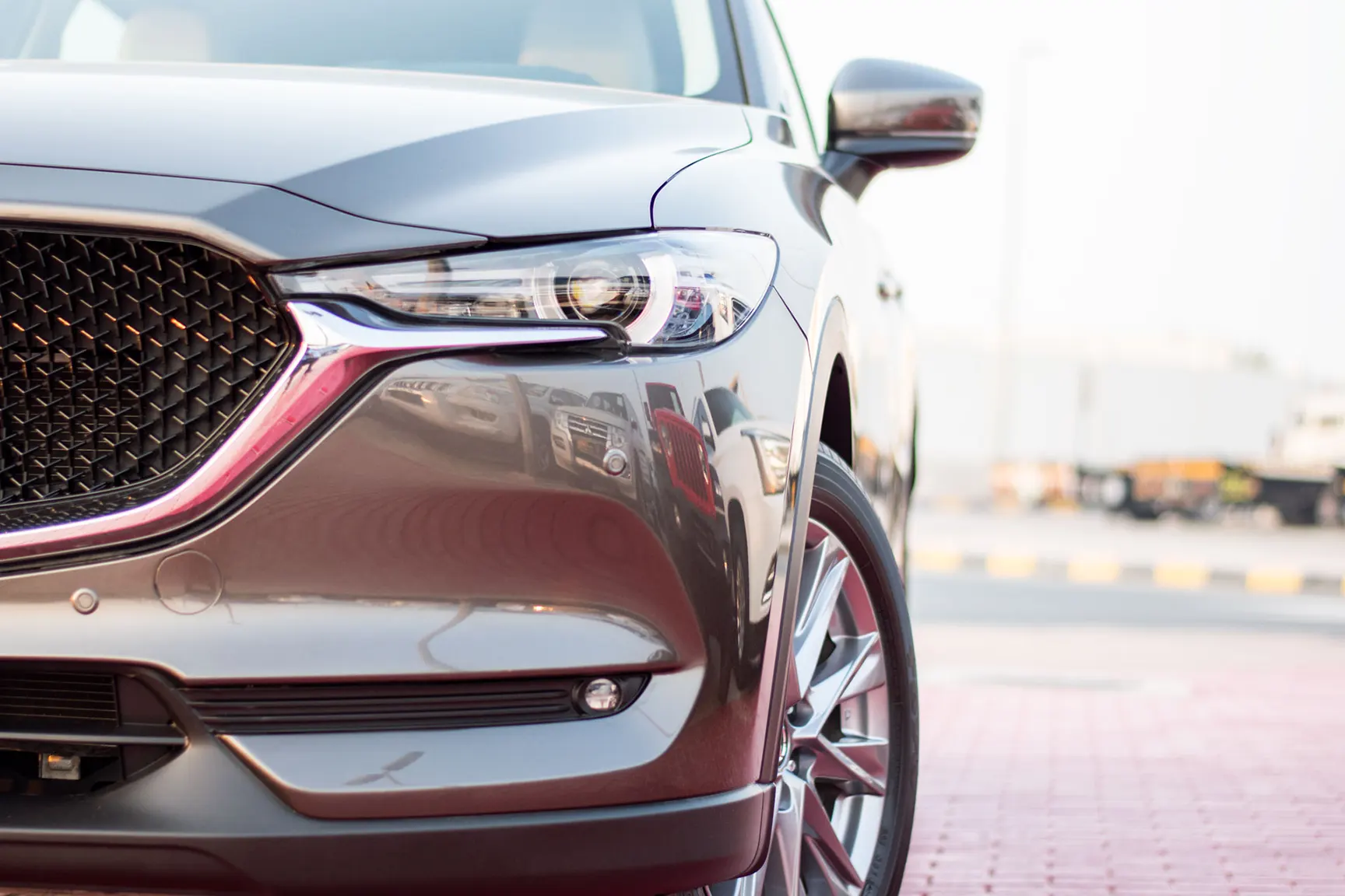 Used 2020 Mazda CX-5 GT in Grey – Headlight Close-up for Sale at First Choice Cars Dubai Sharjah
