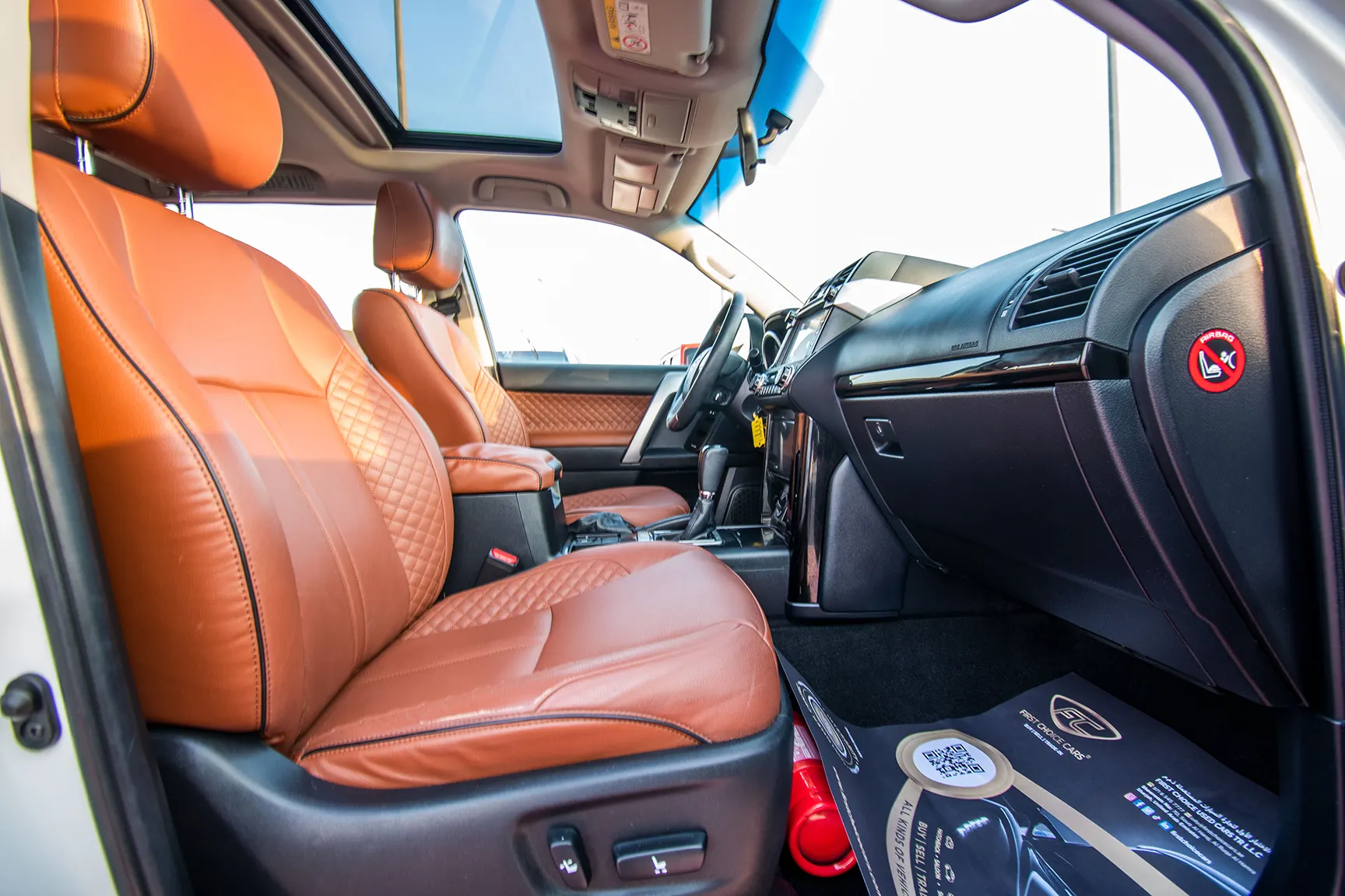 Used 2017 Toyota Prado VXR White – Front Passenger Side Cabin View at First Choice Cars Sharjah