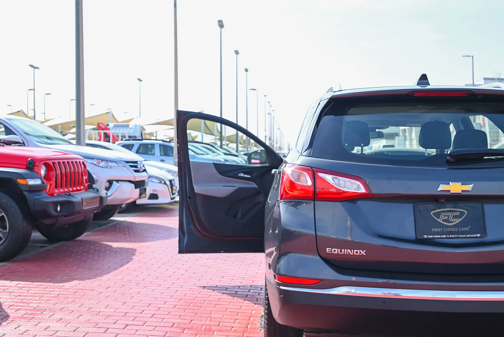 Used 2019 Chevrolet Equinox LT in Grey – Rear Left Side with Door Open View for Sale at First Choice Cars Dubai Sharjah