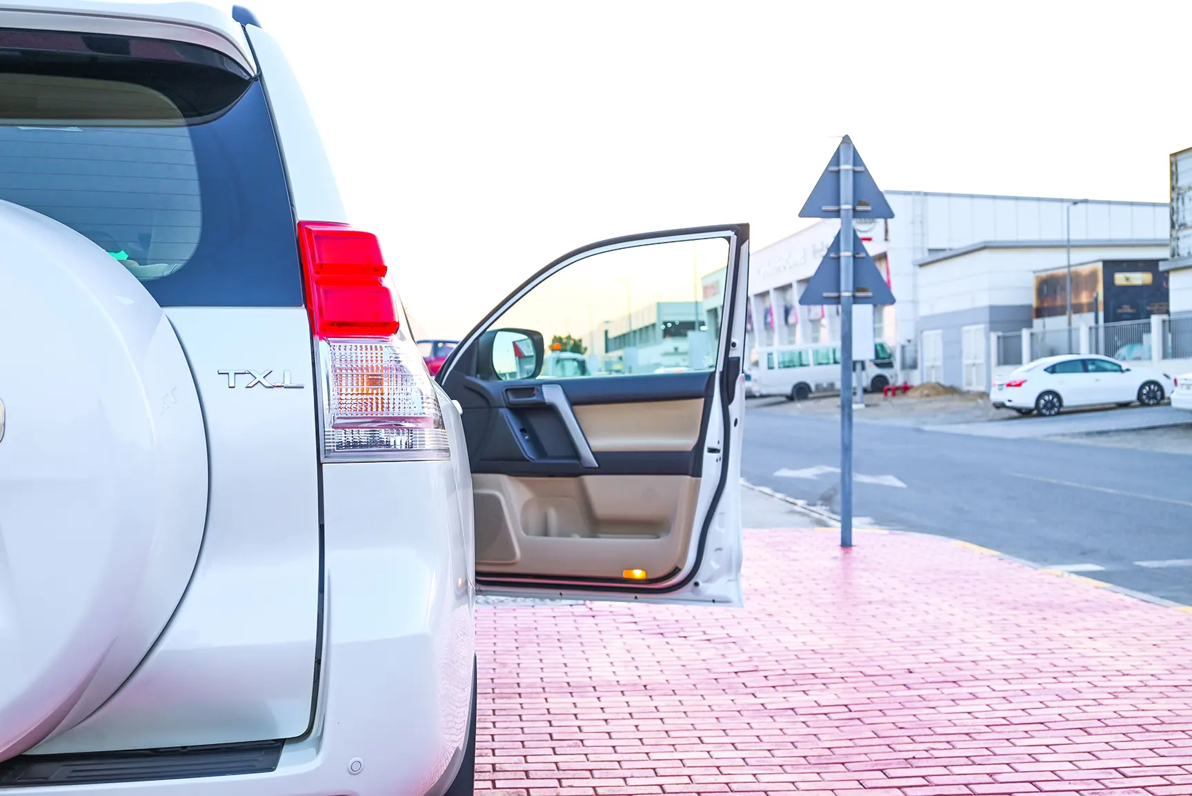 Used 2013 Toyota Prado Txl White – Rear Left Side with Door Open View at First Choice Cars Sharjah