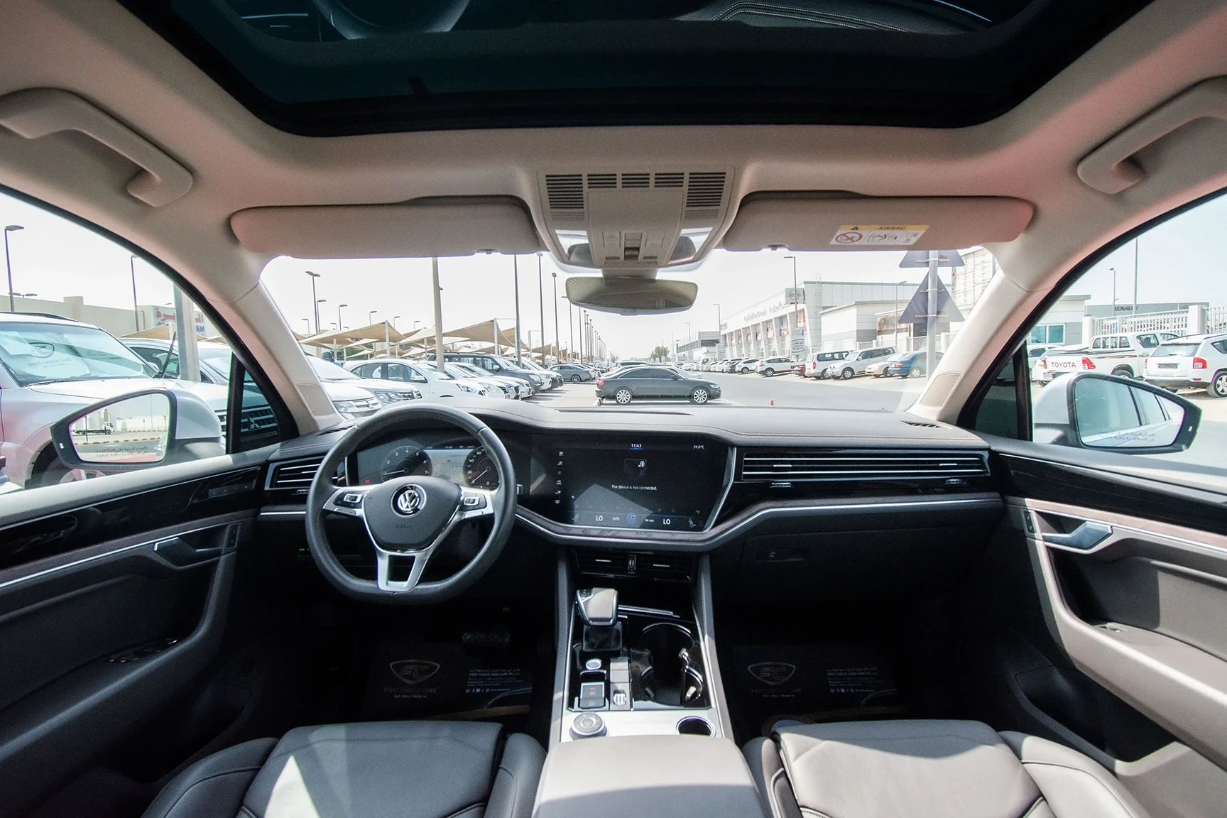 Used 2020 Volkswagen Touareg Atmosphere Comfortline Silver – Front Cabin / Dashboard Full View at First Choice Cars Sharjah