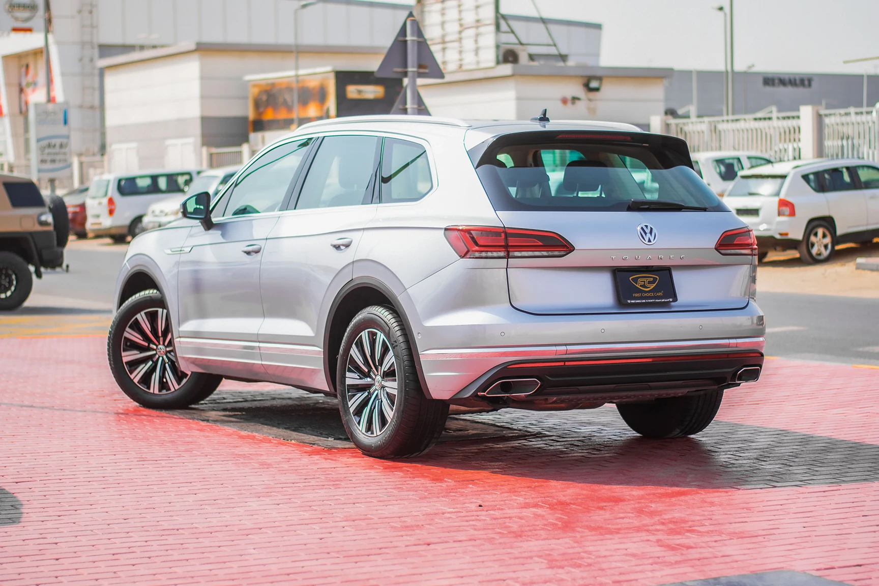Used 2020 Volkswagen Touareg Atmosphere Comfortline Silver – Left Back Diagonal (45°) View at First Choice Cars Sharjah