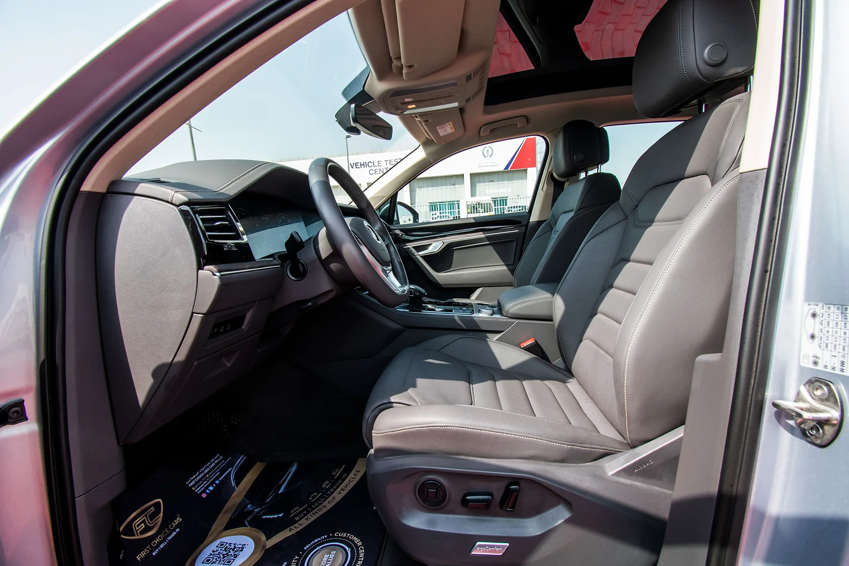 Used 2020 Volkswagen Touareg Atmosphere Comfortline Silver – Front Driver Side Cabin View at First Choice Cars Sharjah