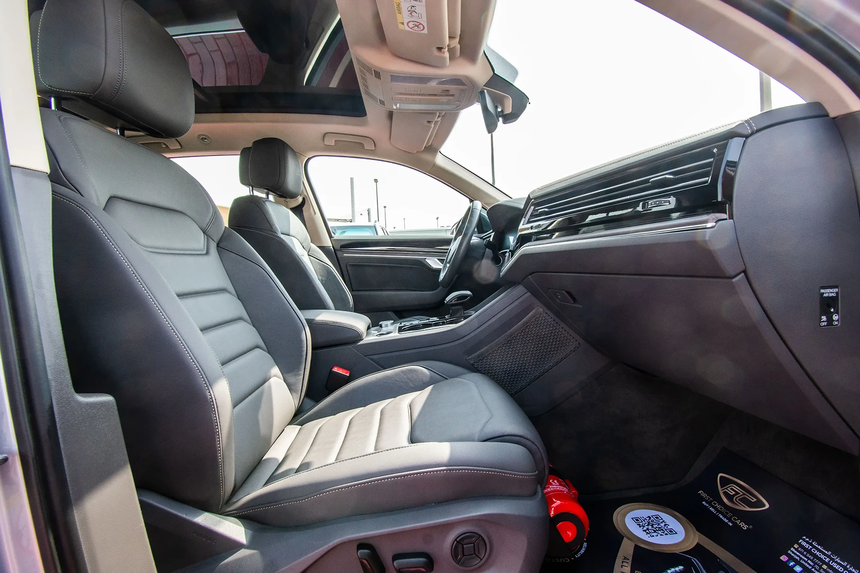 Used 2020 Volkswagen Touareg Atmosphere Comfortline Silver – Front Passenger Side Cabin View at First Choice Cars Sharjah