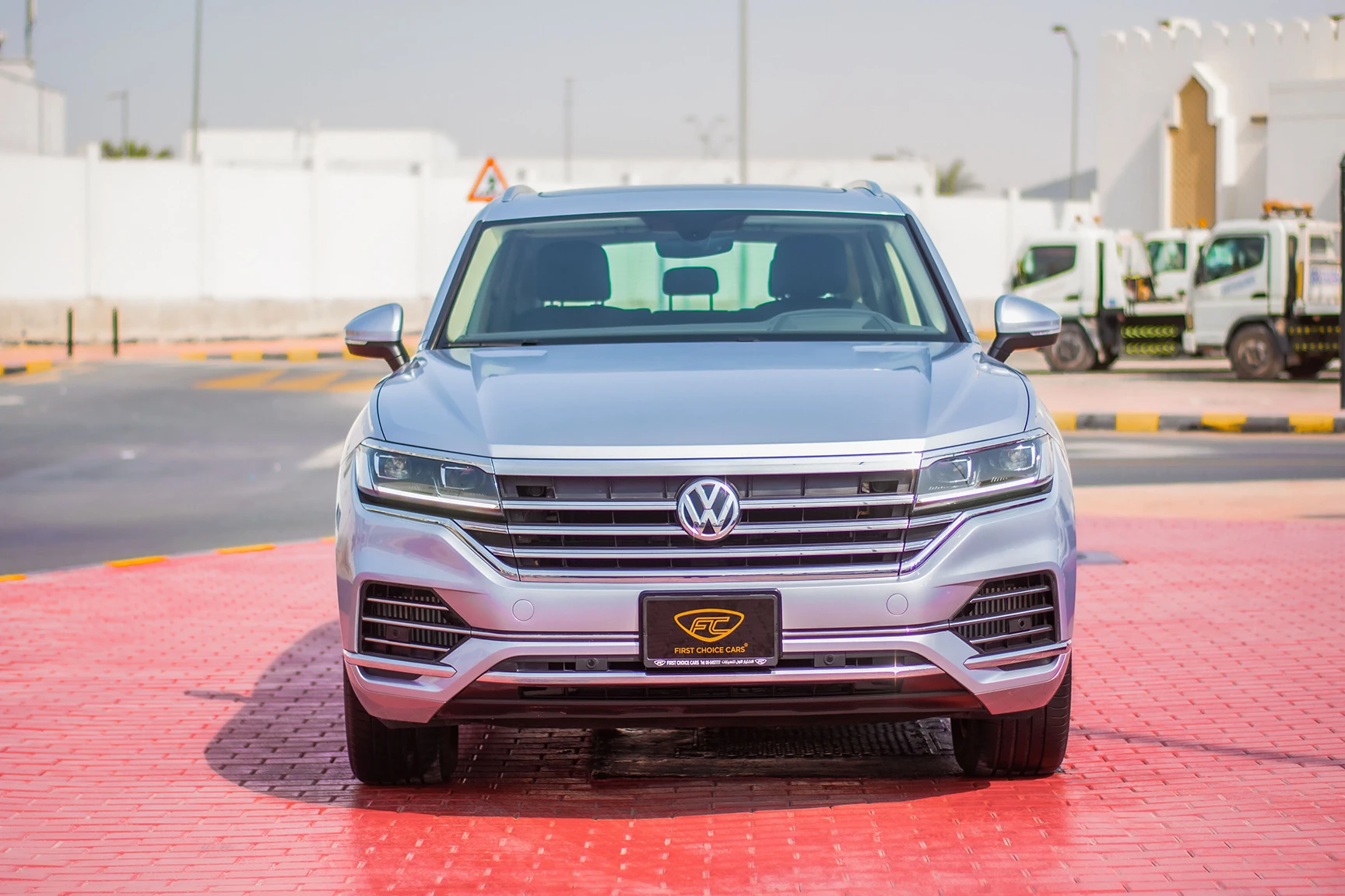 Used 2020 Volkswagen Touareg Atmosphere Comfortline Silver – Front View at First Choice Cars Sharjah