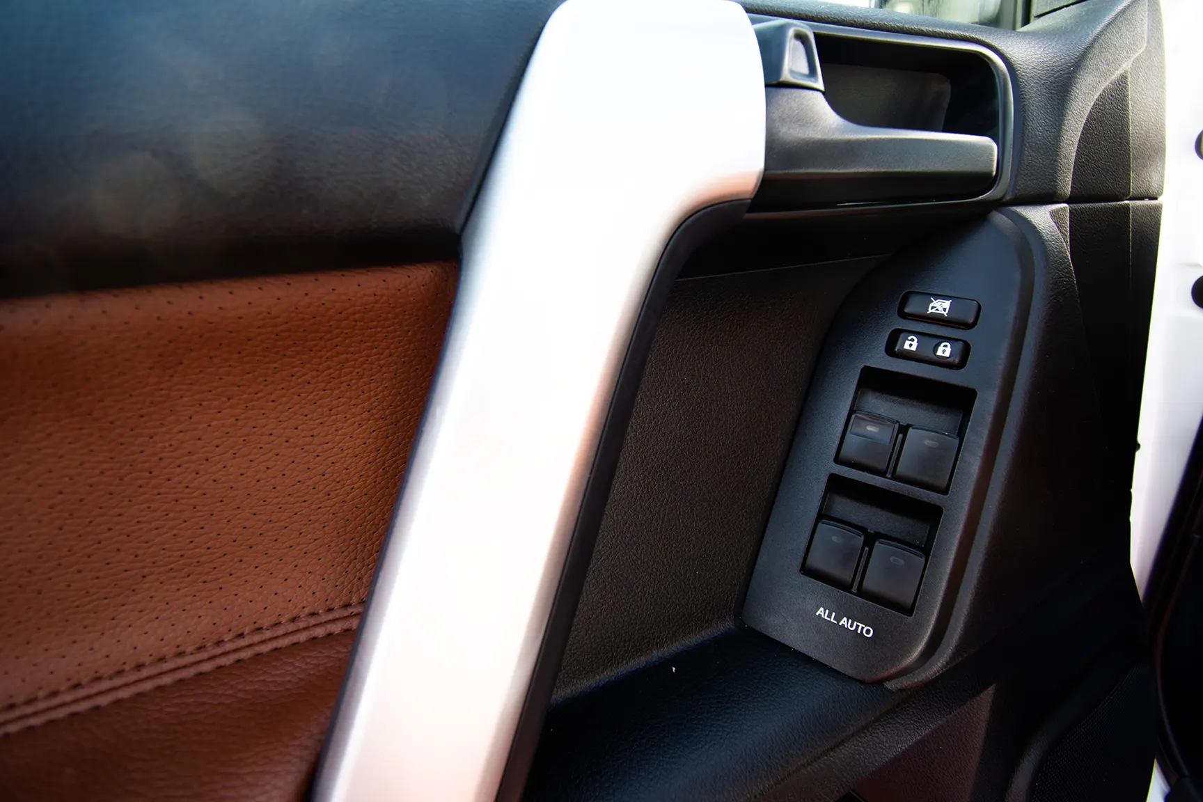 Used 2018 Toyota Prado VXR White – Driver Door Panel Full View at First Choice Cars Sharjah