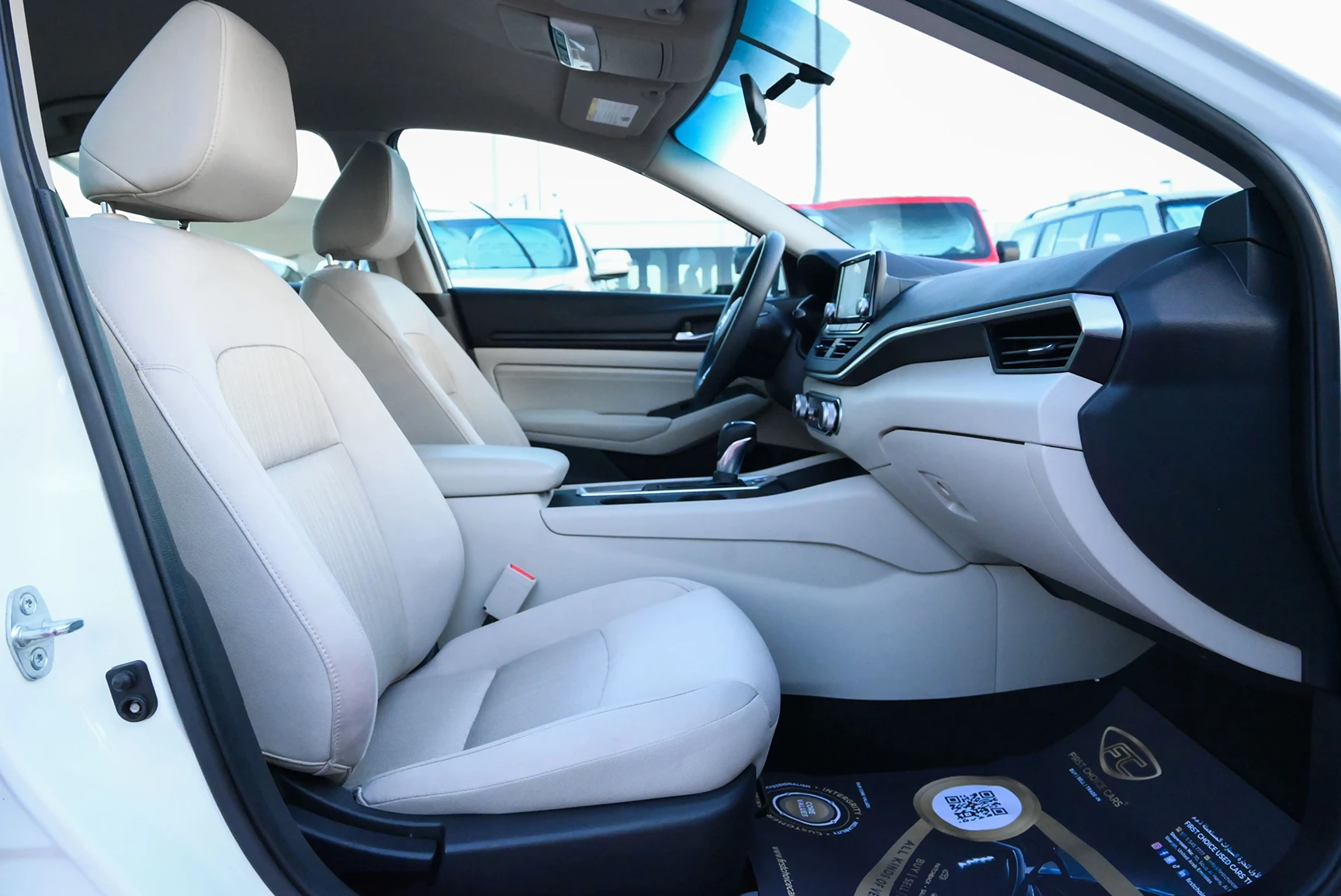 Used 2019 Nissan Altima S White – Front Passenger Side Cabin View at First Choice Cars Sharjah
