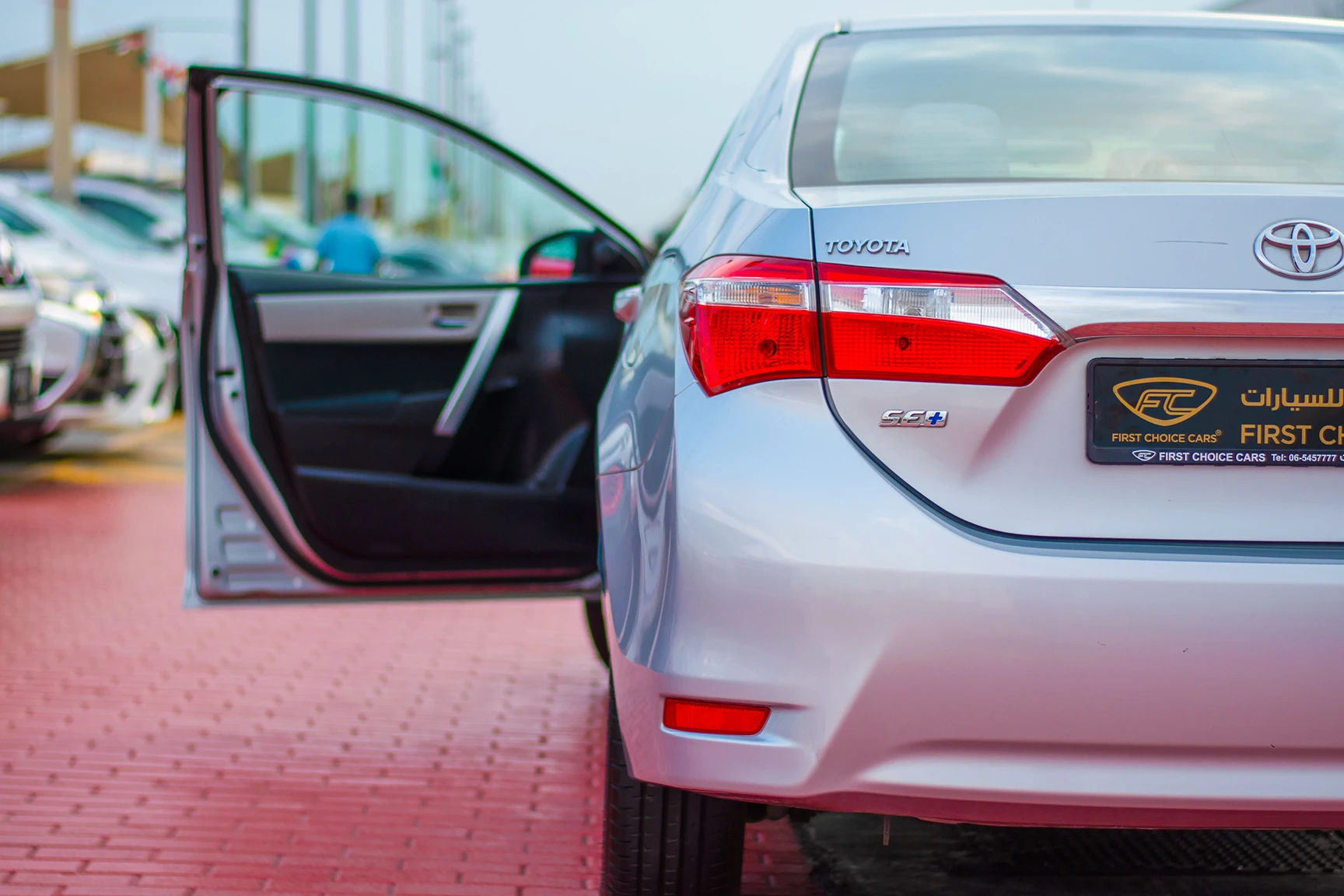 Used 2015 Toyota Corolla Se Silver – Taillight Close-up at First Choice Cars Sharjah