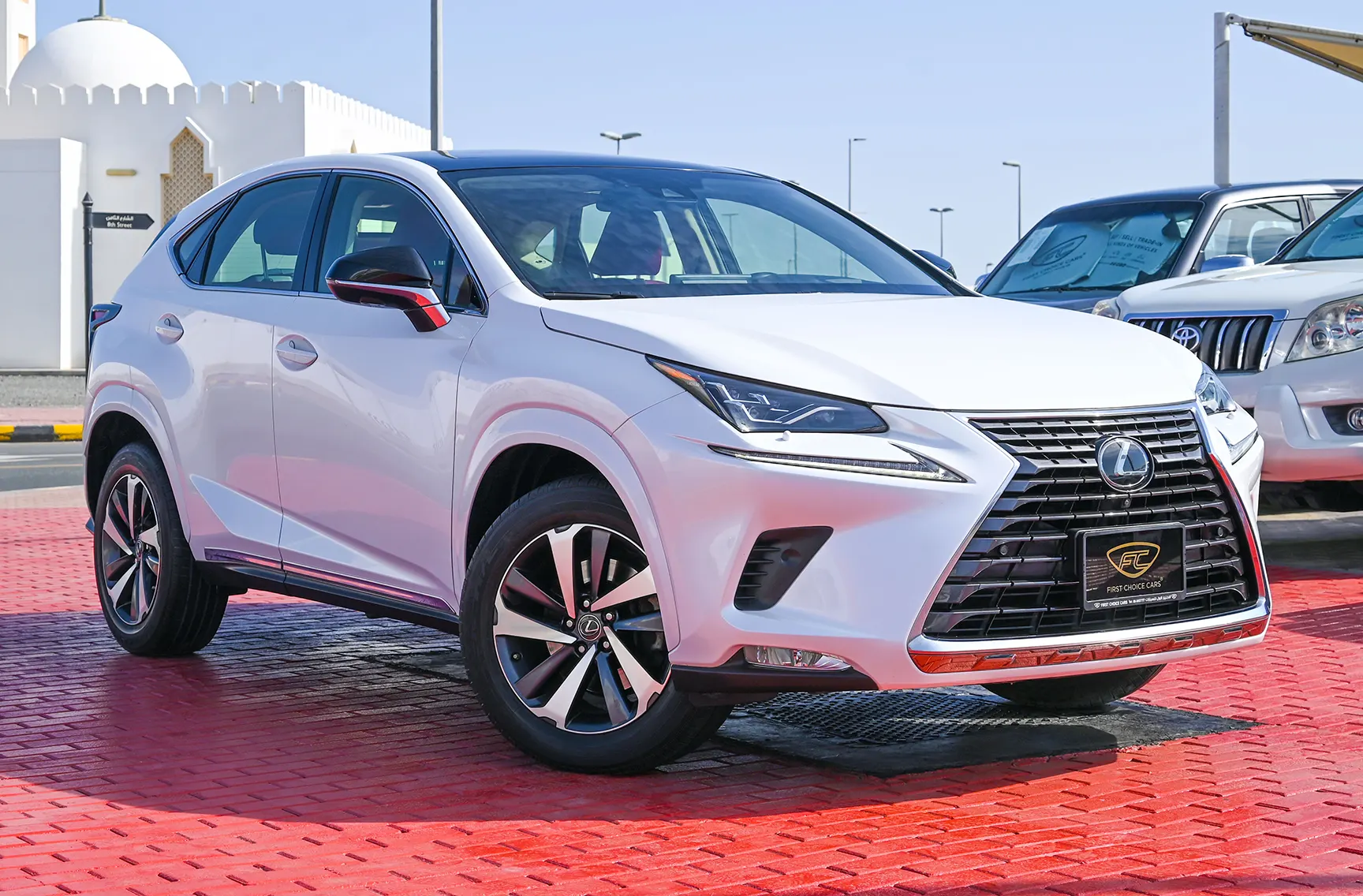 Used 2020 Lexus NX-SERIES NX 300 Platinum White – Right Front Diagonal (45°) View at First Choice Cars Sharjah