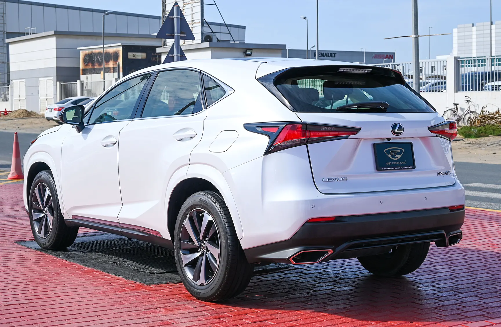 Used 2020 Lexus NX-SERIES NX 300 Platinum White – Left Back Diagonal (45°) View at First Choice Cars Sharjah