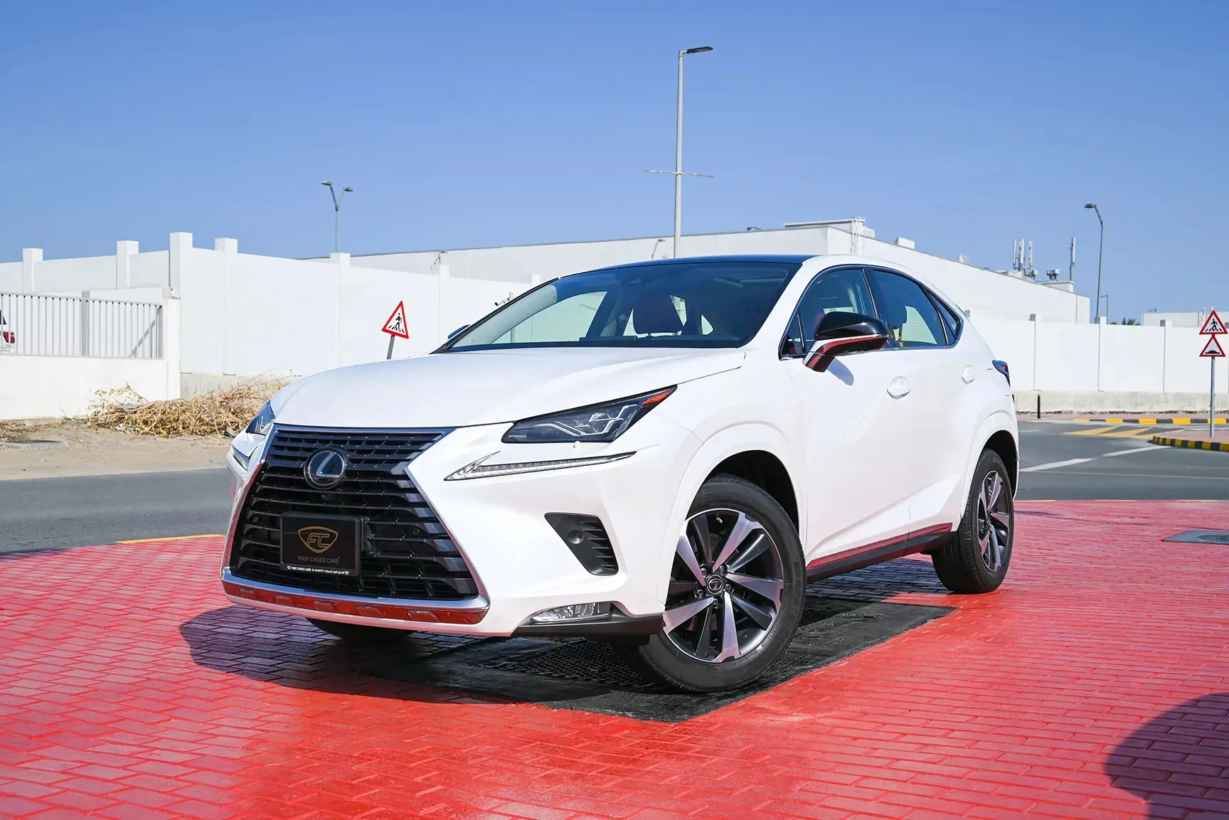 Used 2020 Lexus NX-SERIES NX 300 Platinum White – Left Front Diagonal (45°) View at First Choice Cars Sharjah