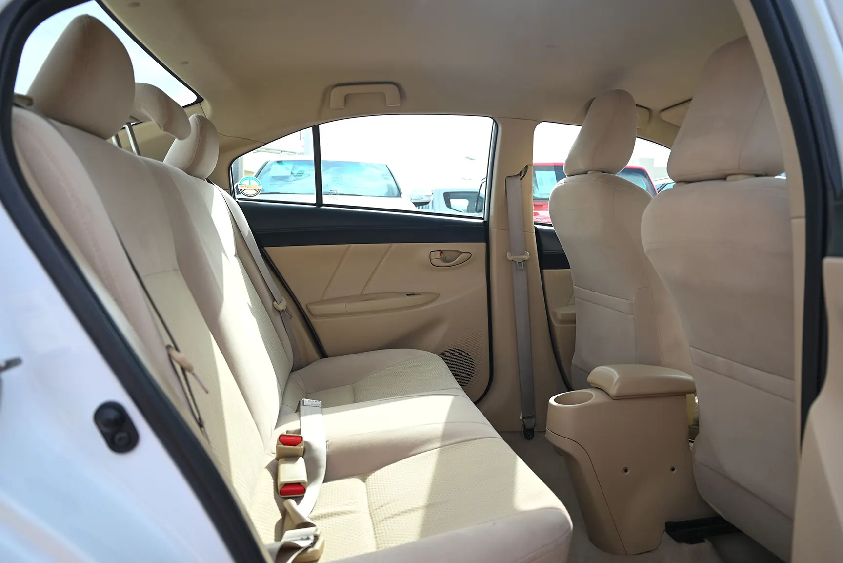 Used 2017 Toyota Yaris Se White – Rear Passenger Side Cabin View at First Choice Cars Sharjah