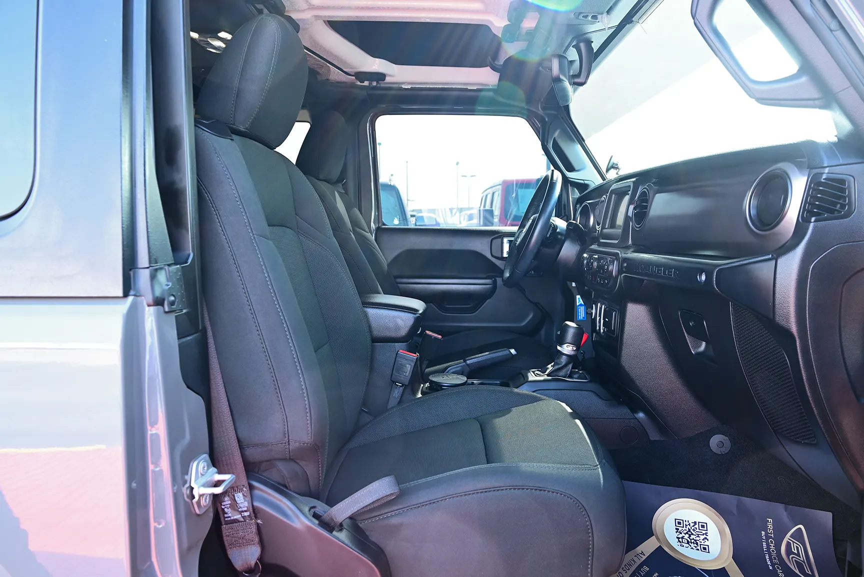 Used 2021 Jeep Wrangler Sport Grey – Front Passenger Side Cabin View at First Choice Cars Sharjah