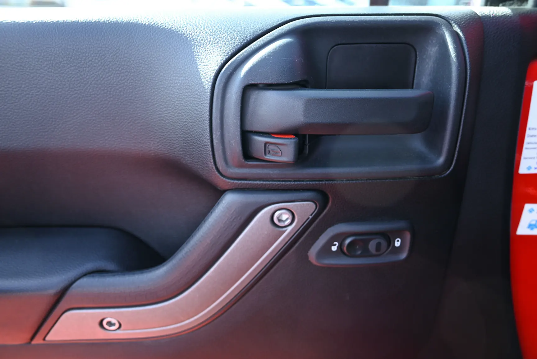 Used 2016 Jeep Wrangler Unlimited Sport Red – Driver Door Panel Full View at First Choice Cars Sharjah