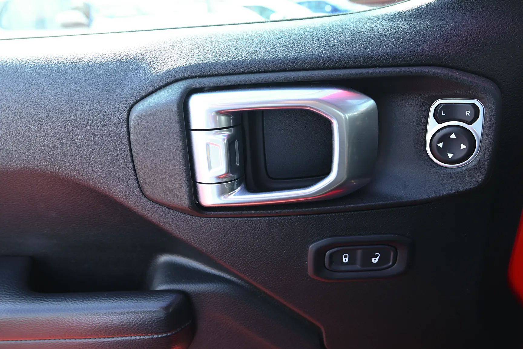 Used 2019 Jeep Wrangler Unlimited Sport Red – Driver Door Panel Full View at First Choice Cars Sharjah