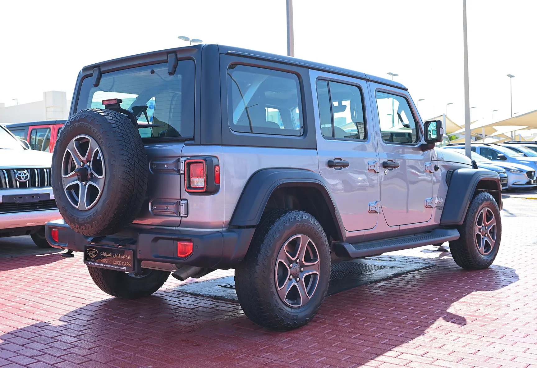 Used 2019 Jeep Wrangler Unlimited Sport Silver – Right Back Diagonal (45°) View at First Choice Cars Sharjah