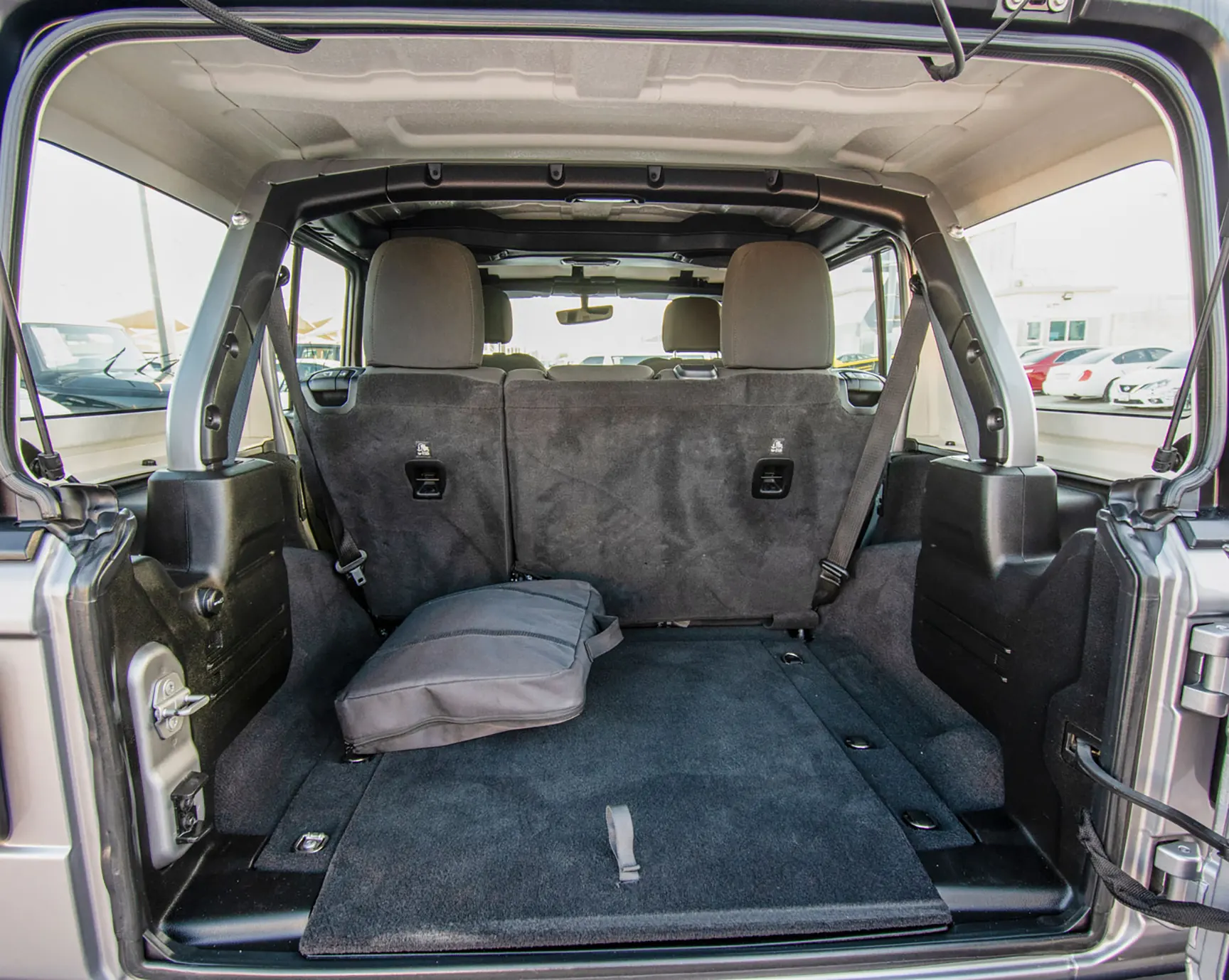 Used 2019 Jeep Wrangler Unlimited Sport Silver – Boot / Trunk Space Open View at First Choice Cars Sharjah