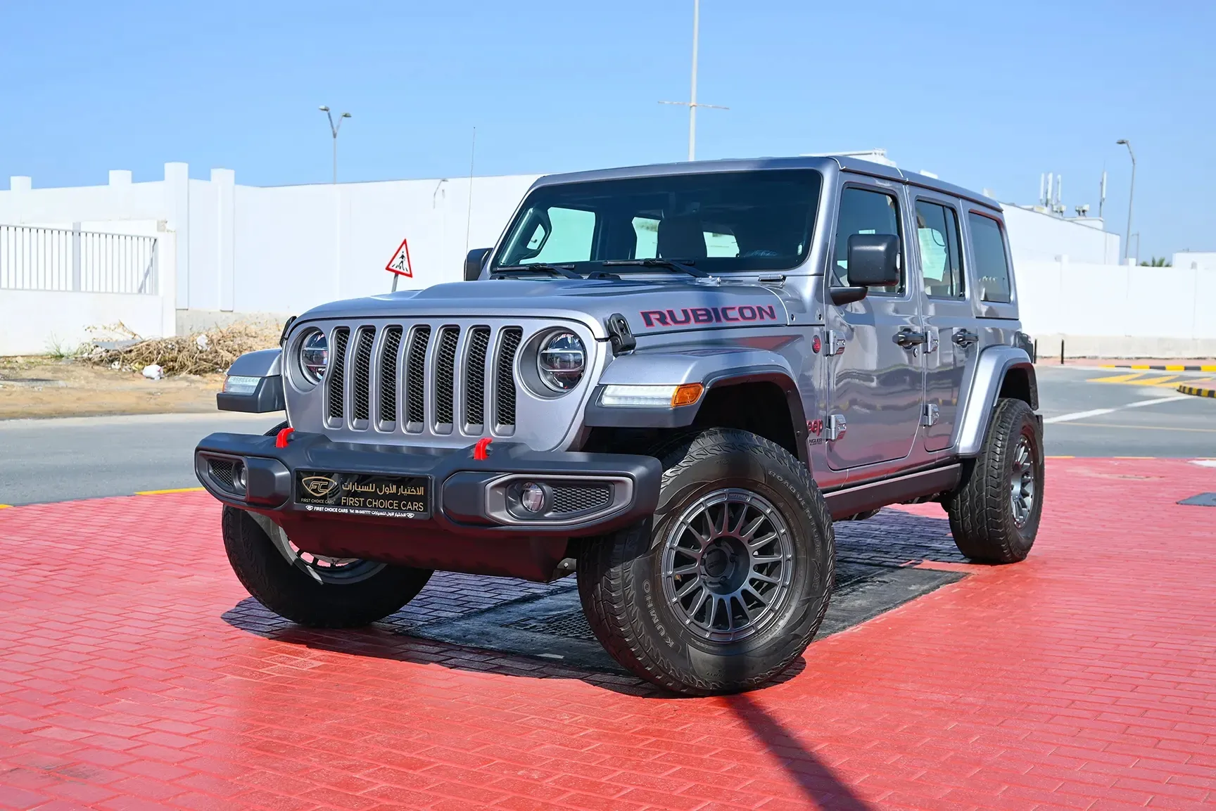Used 2020 Jeep Wrangler Unlimited Rubicon Silver – Left Front Diagonal (45°) View at First Choice Cars Sharjah