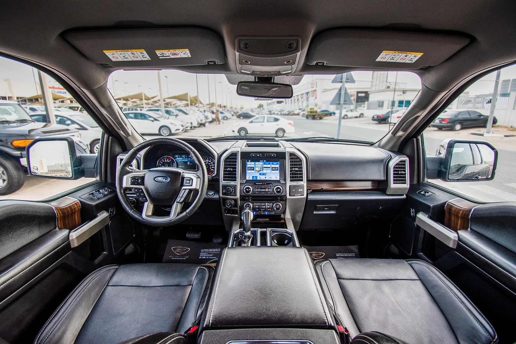Used 2017 Ford F-Series Pickup F-150 Lariat Sport Edition in Black – Front Cabin / Dashboard Full View for Sale at First Choice Cars Dubai Sharjah