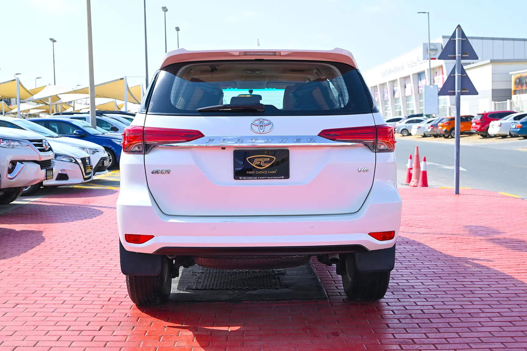 Used 2017 Toyota Fortuner GXR in White – Back/Rear View for Sale at First Choice Cars Dubai Sharjah
