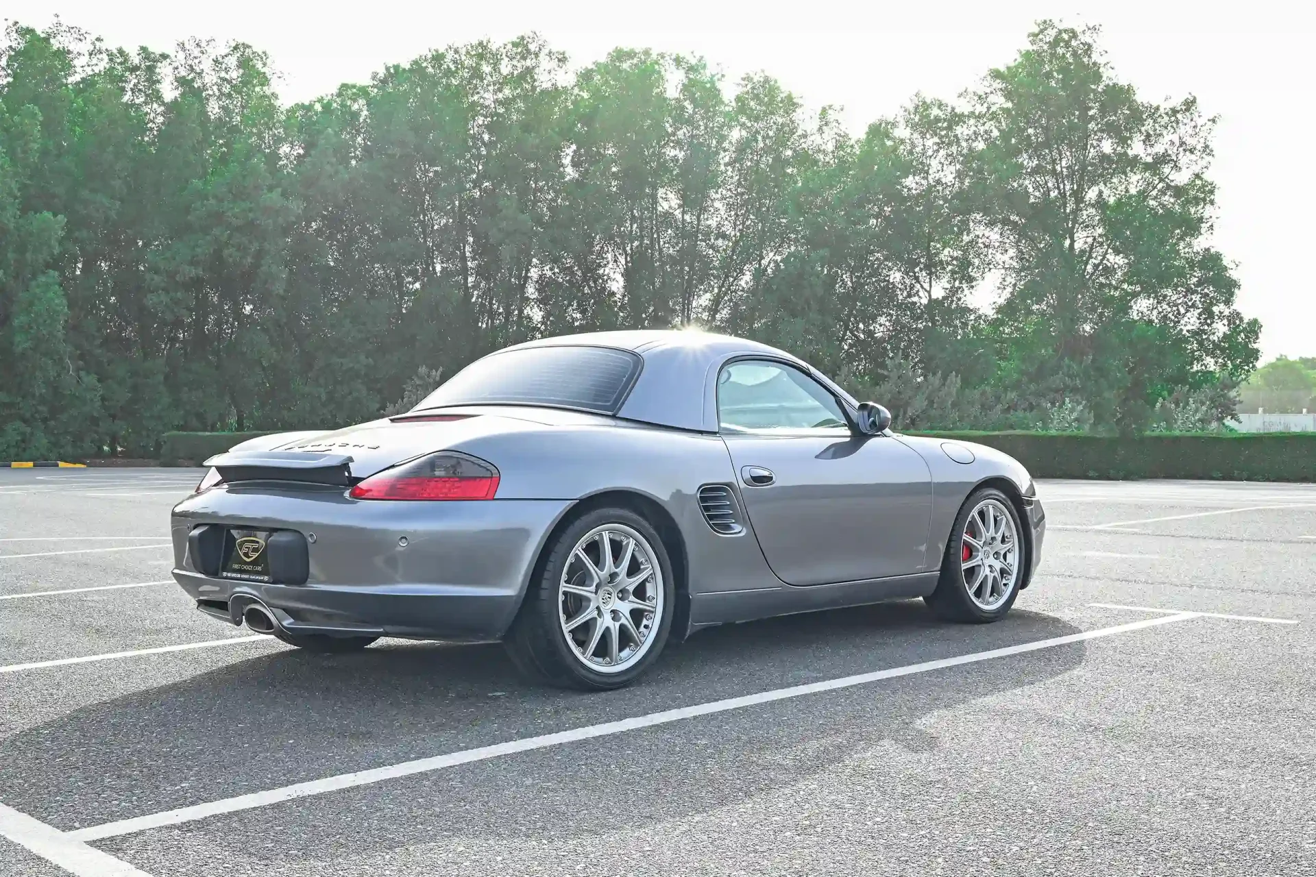 Used 2004 Porsche Boxster S Variant in Silver – Right Back Diagonal (45°) View for Sale at First Choice Cars Dubai Sharjah
