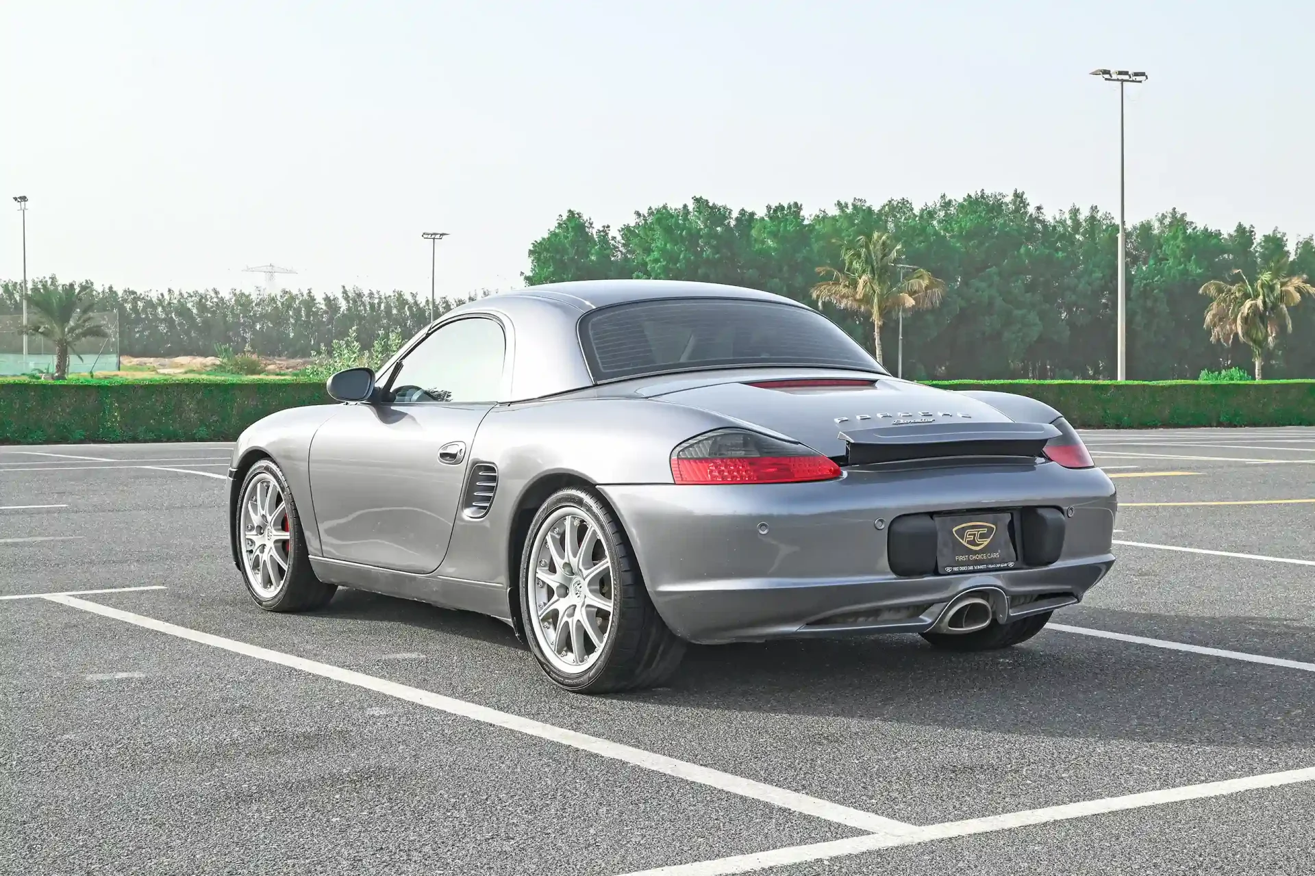 Used 2004 Porsche Boxster S Variant in Silver – Left Back Diagonal (45°) View for Sale at First Choice Cars Dubai Sharjah
