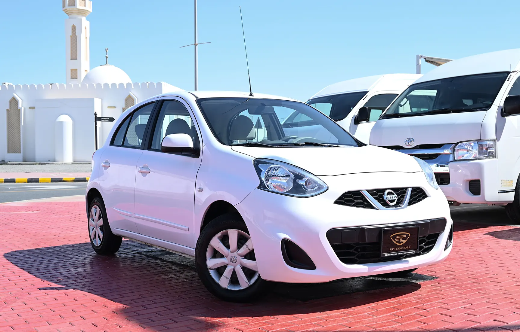 Used 2020 Nissan Micra S White – Right Front Diagonal (45°) View at First Choice Cars Sharjah