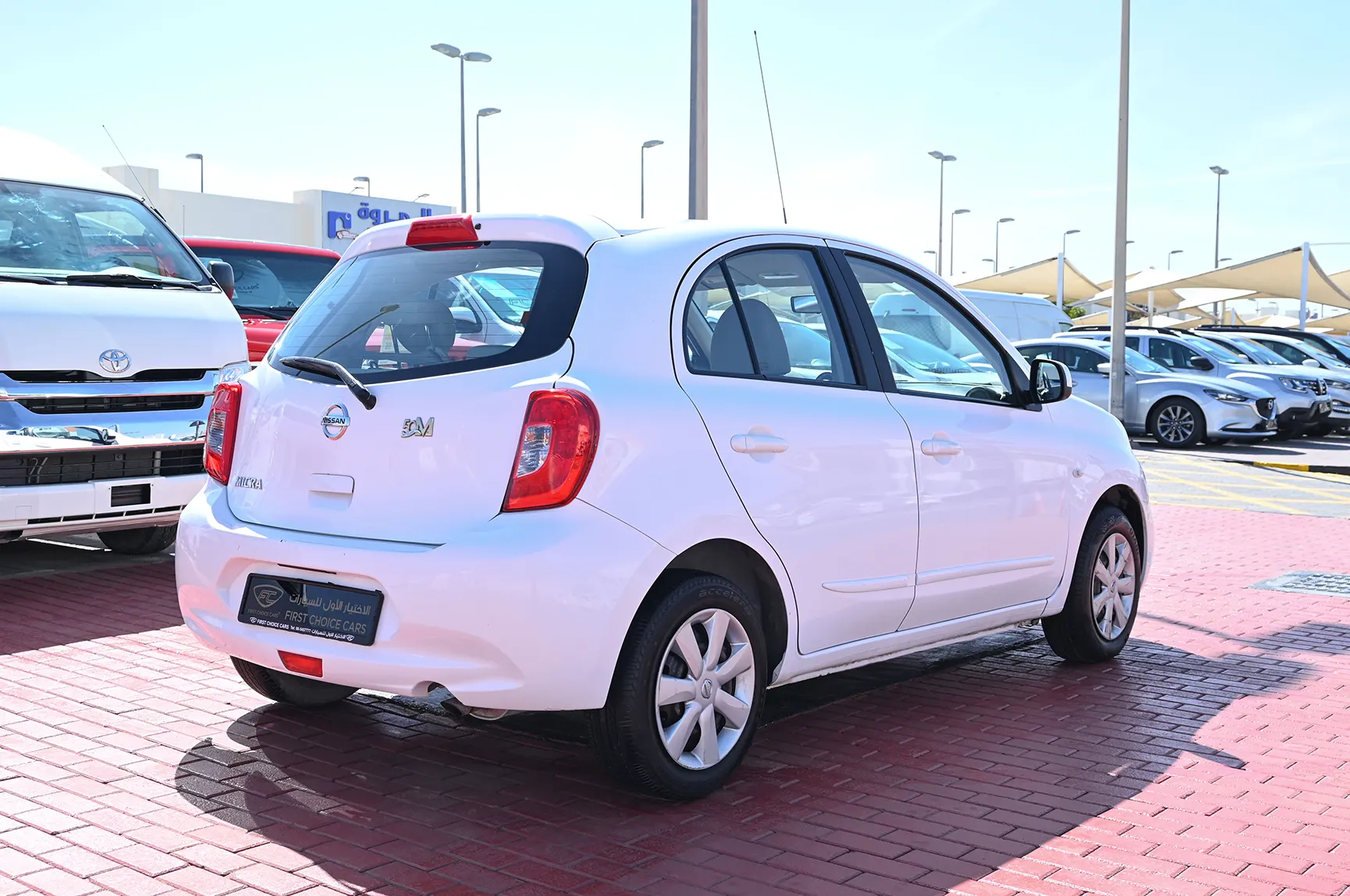 Used 2020 Nissan Micra S White – Right Back Diagonal (45°) View at First Choice Cars Sharjah
