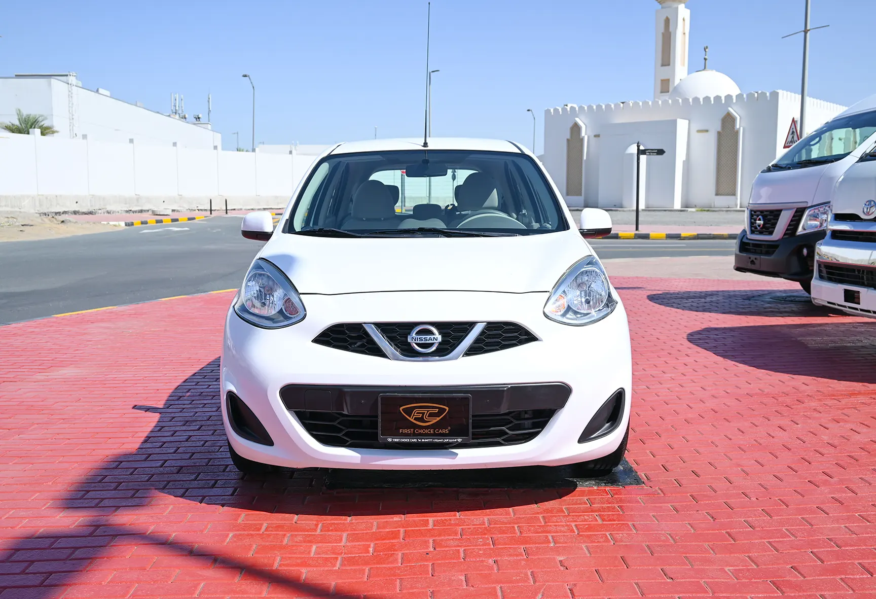Used 2020 Nissan Micra S White – Front View at First Choice Cars Sharjah