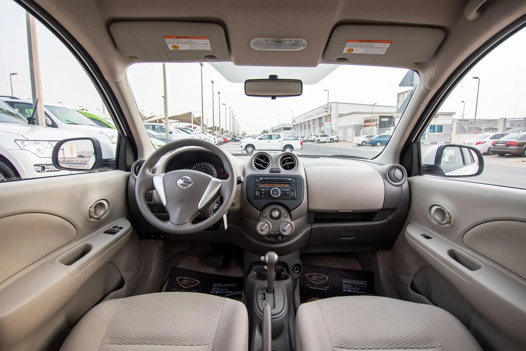 Used 2020 Nissan Micra S White – Front Cabin / Dashboard Full View at First Choice Cars Sharjah