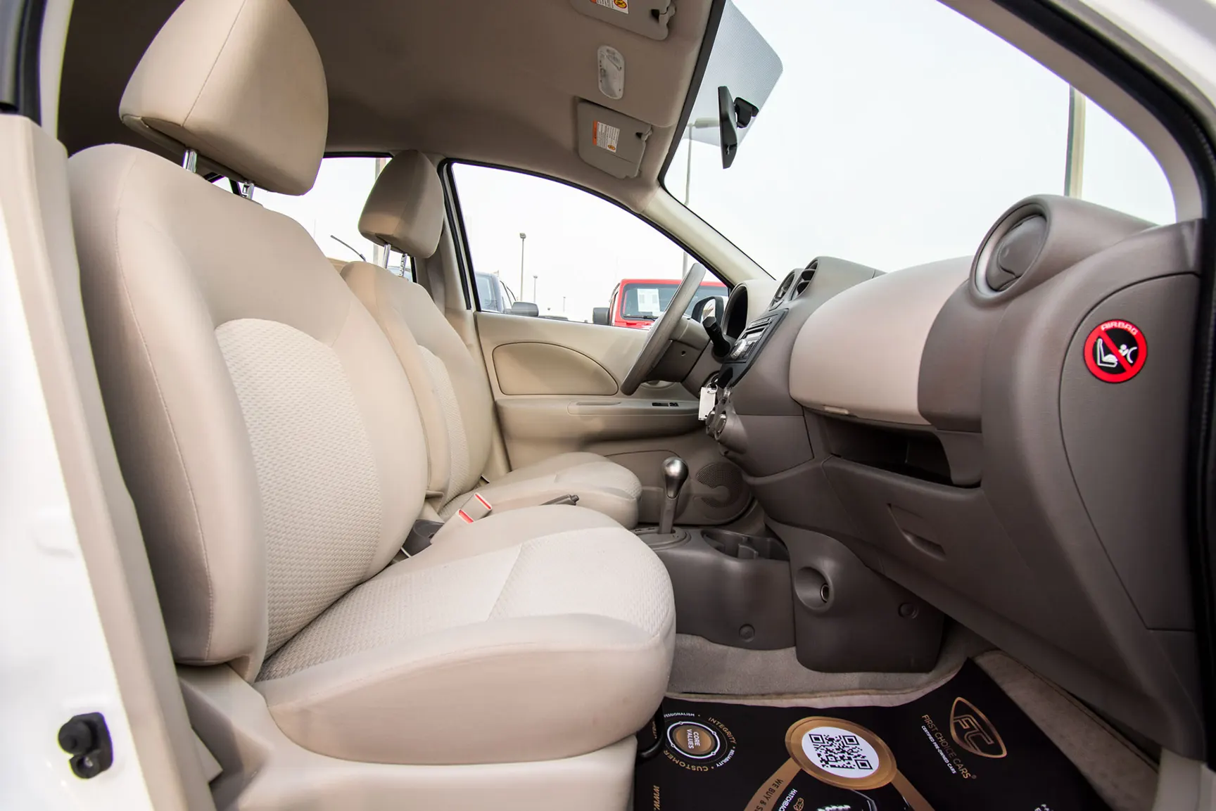 Used 2020 Nissan Micra S White – Front Passenger Side Cabin View at First Choice Cars Sharjah