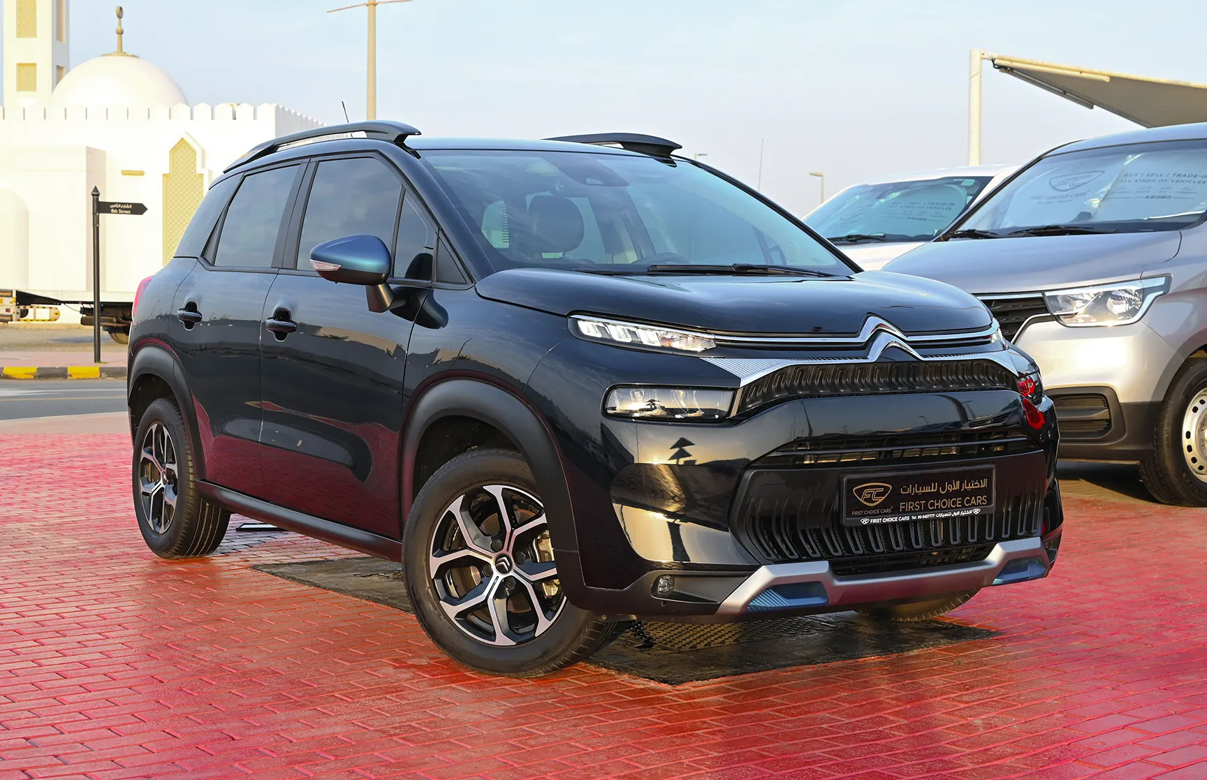 Used 2022 Citroen C3 Aircross Live Black – Right Front Diagonal (45°) View at First Choice Cars Sharjah