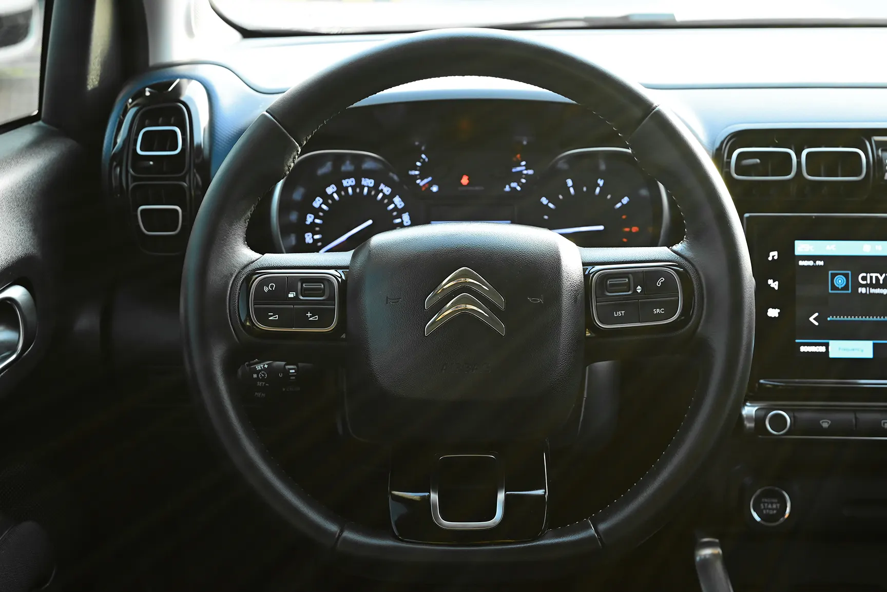 Used 2022 Citroen C3 Aircross Live Black – Driver Side Dashboard & Steering View at First Choice Cars Sharjah