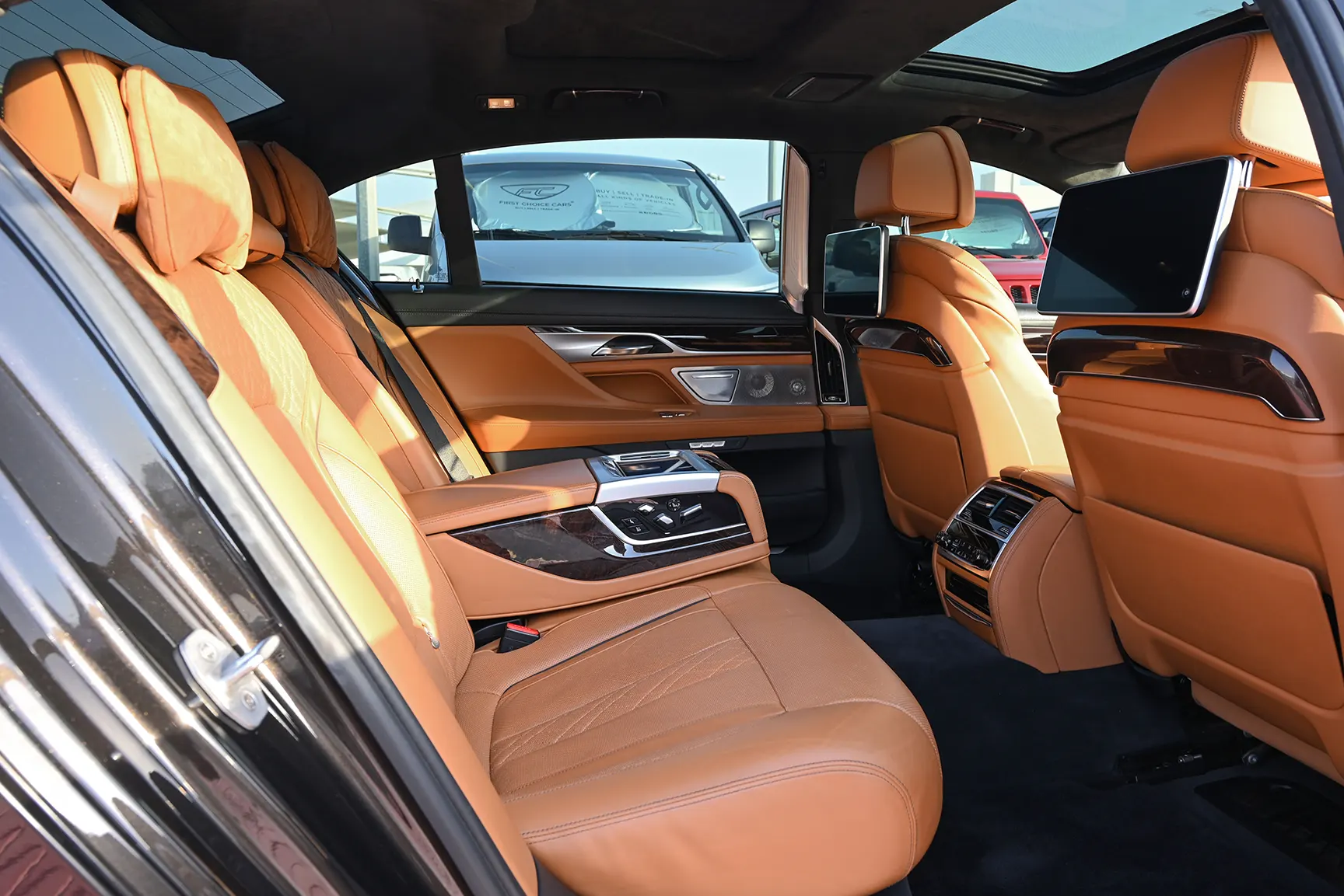 Used 2016 BMW 7-Series 750Li xDrive Executive Grey – Rear Passenger Side Cabin View at First Choice Cars Sharjah