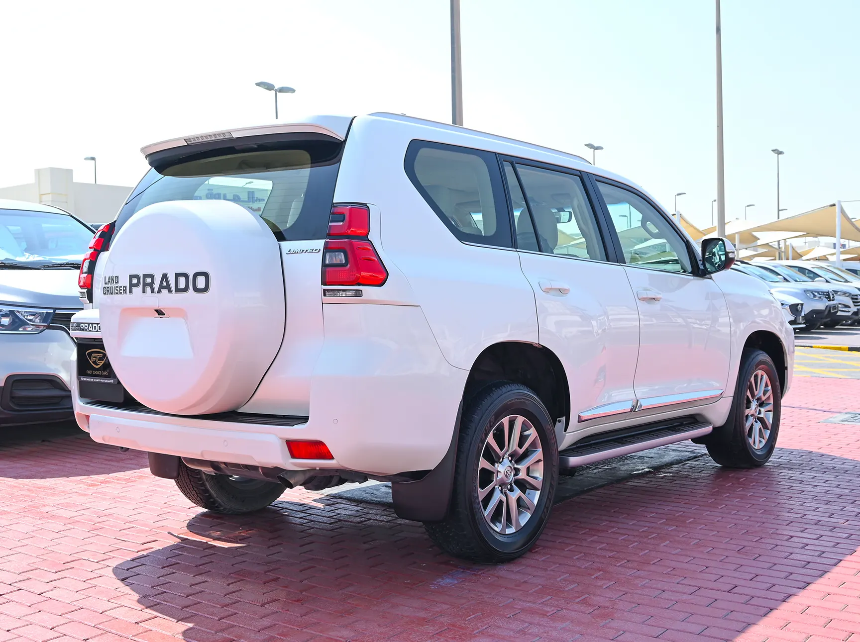 Used 2019 Toyota Prado Limited White – Right Back Diagonal (45°) View at First Choice Cars Sharjah