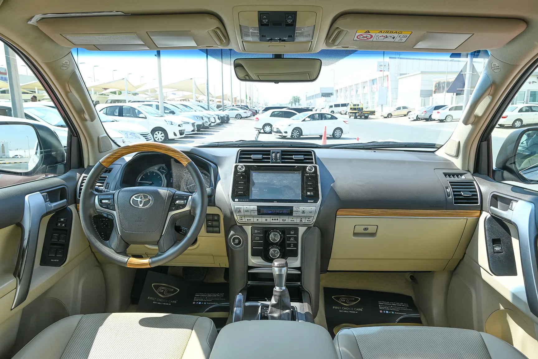 Used 2019 Toyota Prado Limited White – Front Cabin / Dashboard Full View at First Choice Cars Sharjah