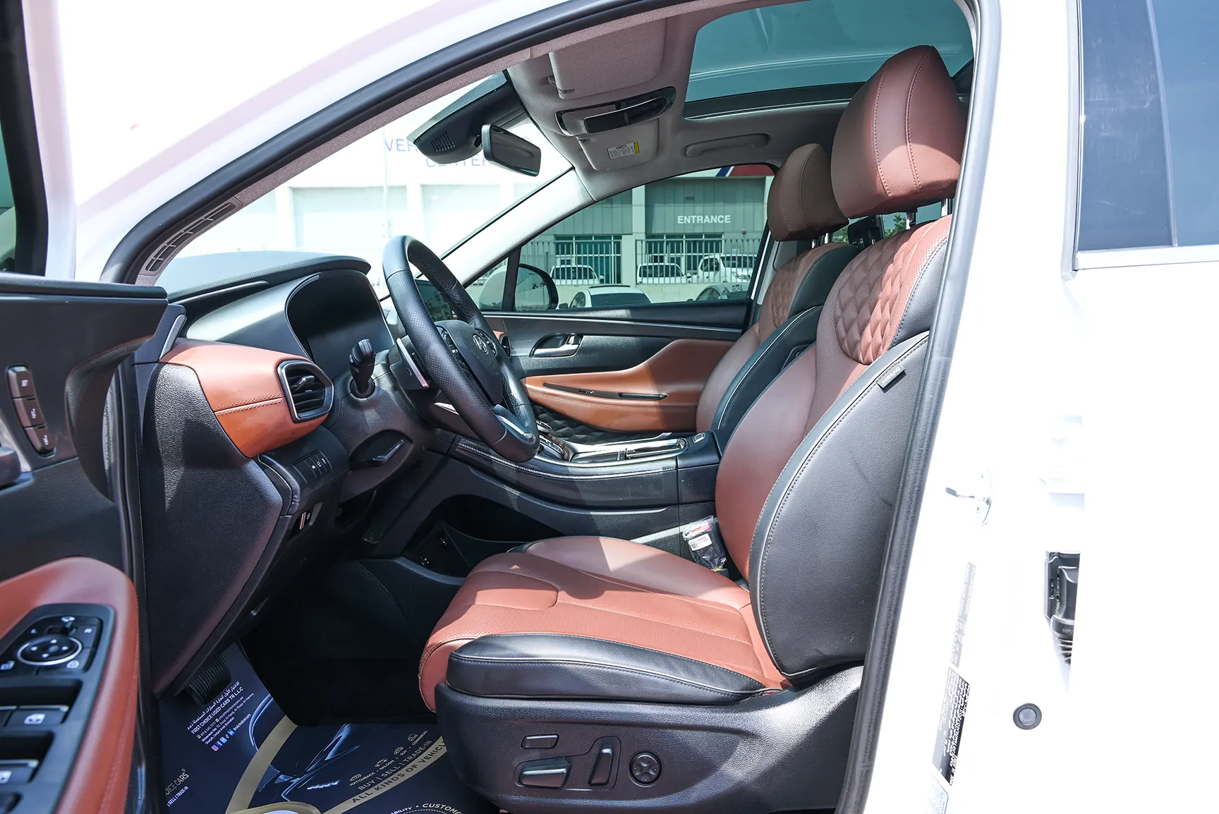 Used 2022 Hyundai Santa Fe GLS Premium White – Front Driver Side Cabin View at First Choice Cars Sharjah