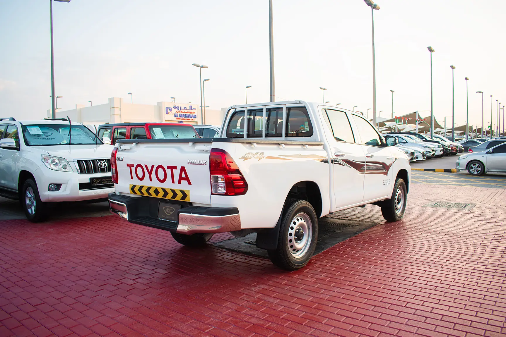 Used 2017 Toyota Hilux DLS Double Cabin White – Right Back Diagonal (45°) View at First Choice Cars Sharjah