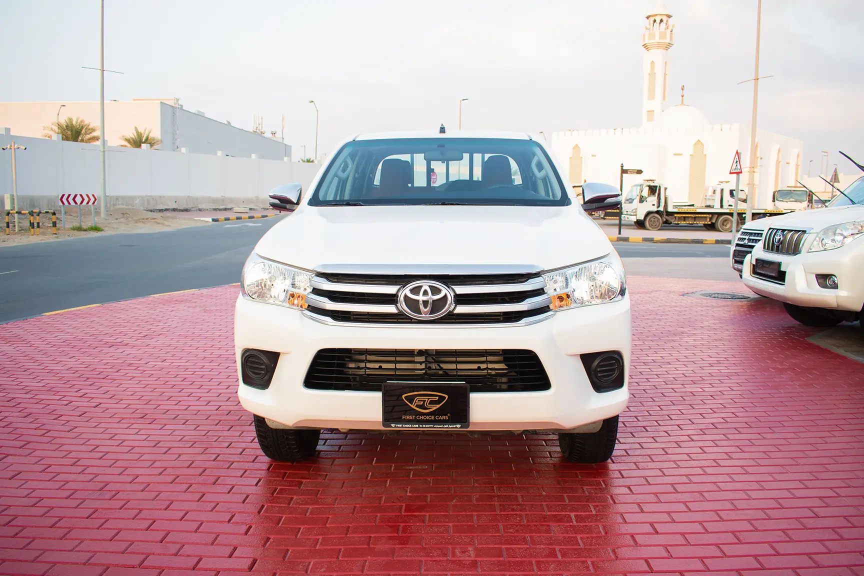 Used 2017 Toyota Hilux DLS Double Cabin White – Front View at First Choice Cars Sharjah