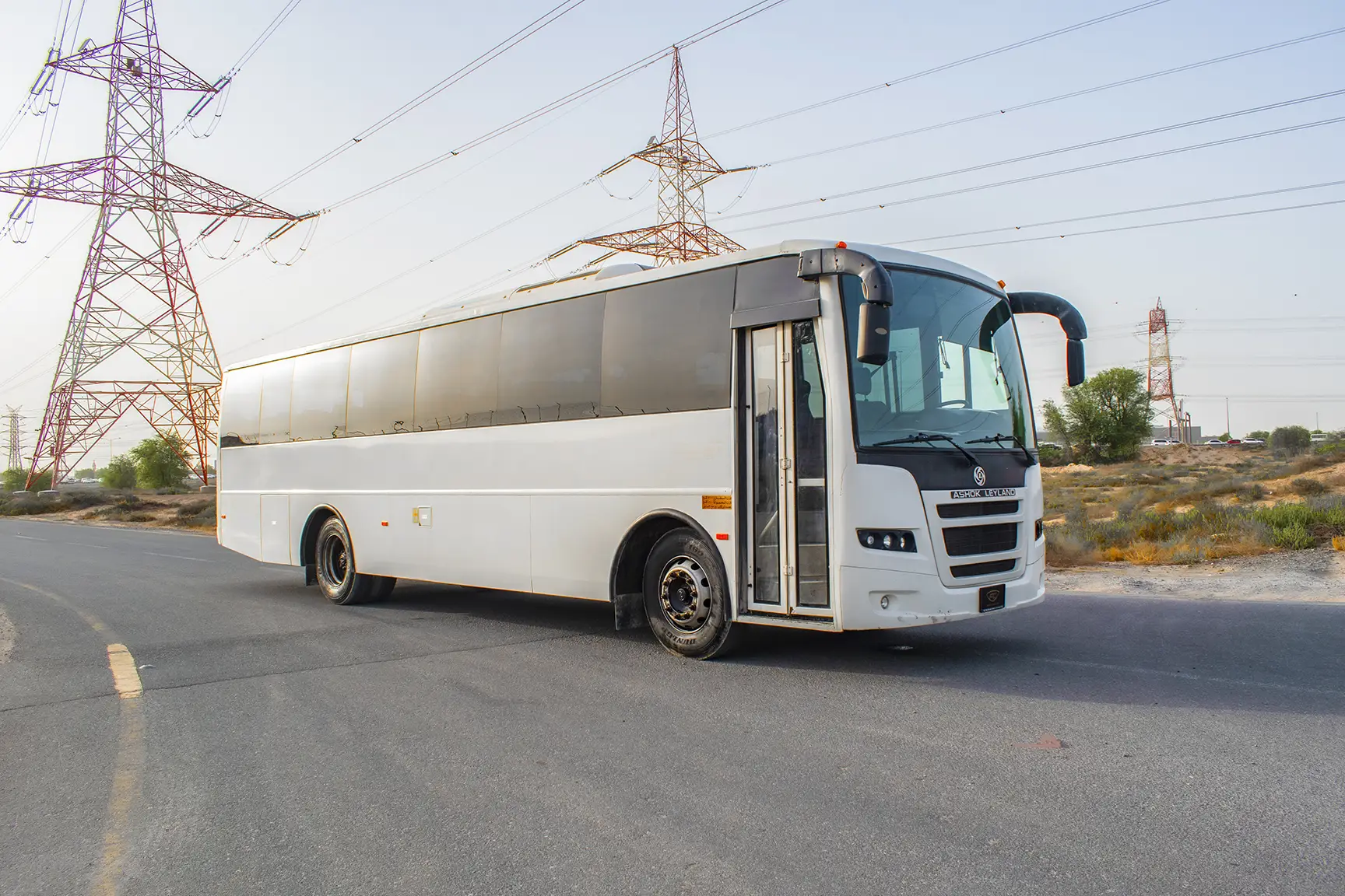 Used 2016 Ashok Leyland Falcon Bus in White – Right Front Diagonal (45°) View