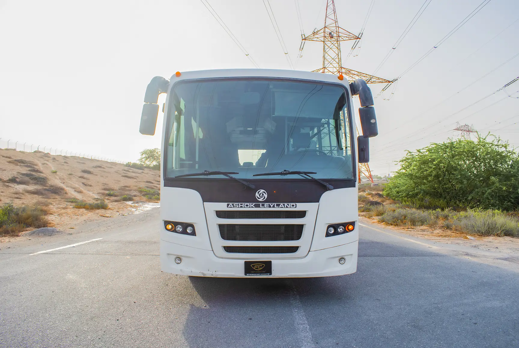 Used 2016 Ashok Leyland Falcon Bus 51-Seater White – Front View at First Choice Cars Sharjah