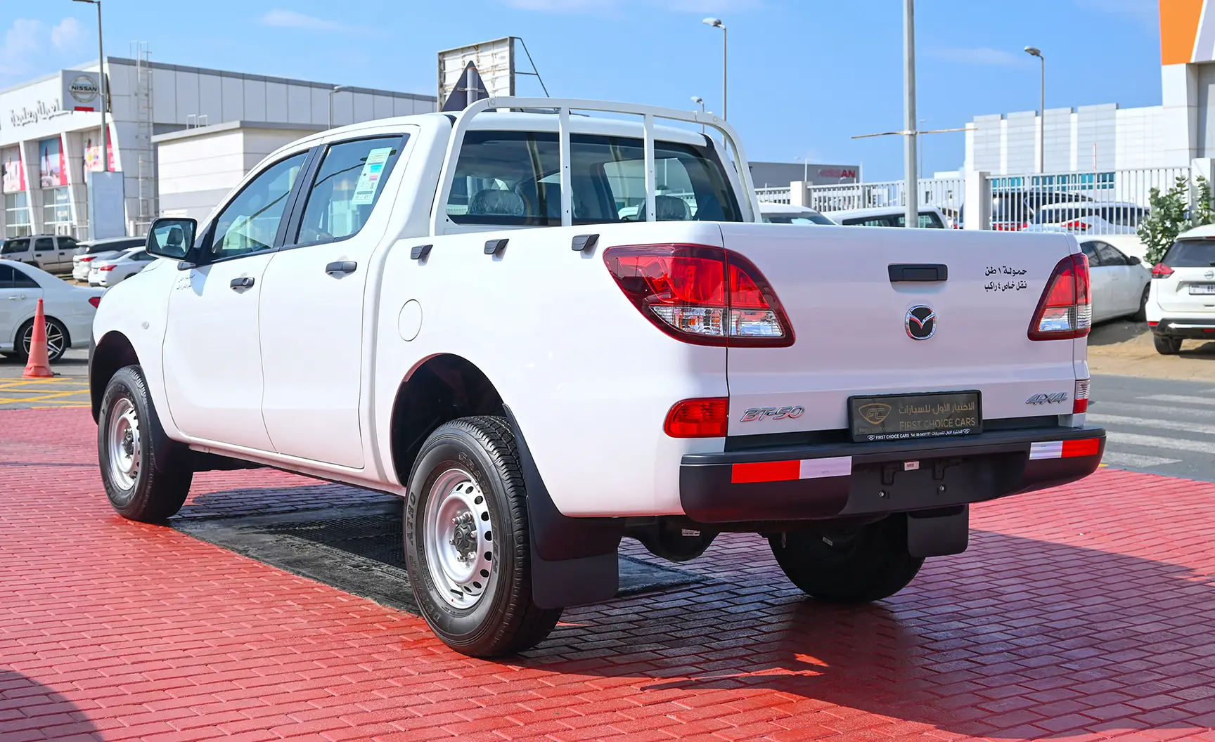 Used 2020 Mazda BT-50 Double Cab 4WD White – Left Back Diagonal (45°) View at First Choice Cars Sharjah