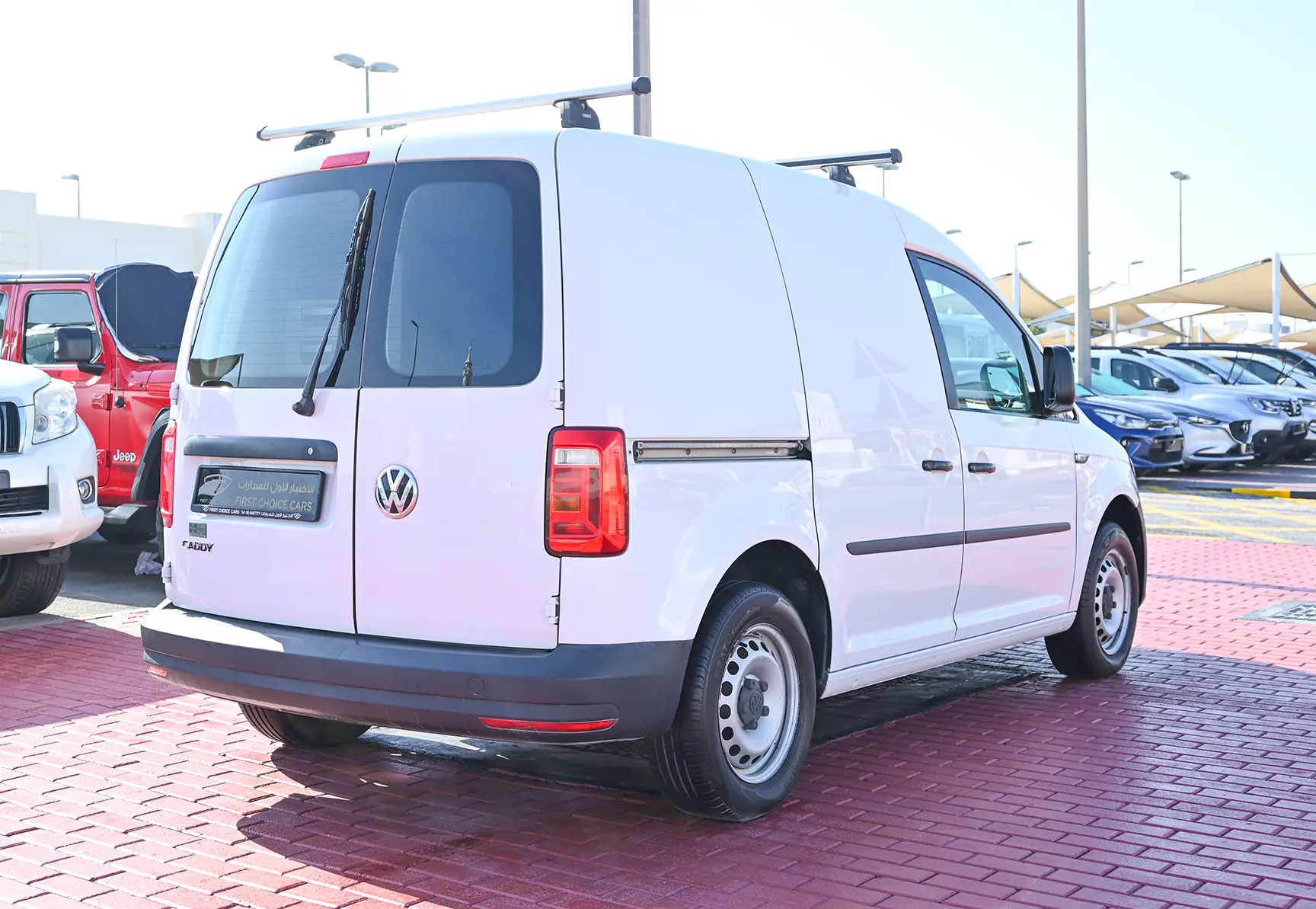 Used 2016 Volkswagen Caddy Delivery Van White – Right Back Diagonal (45°) View at First Choice Cars Sharjah