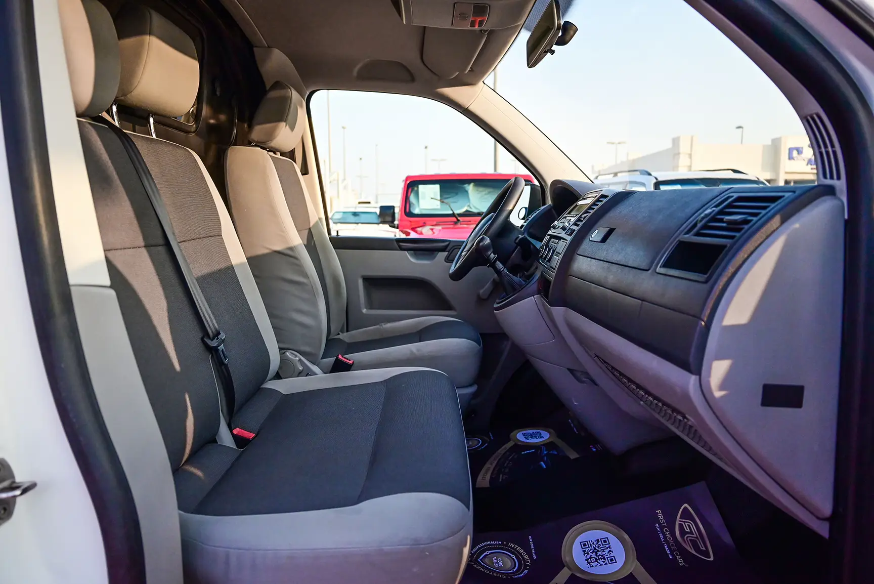 Used 2015 Volkswagen Transporter Standard in White – Front Passenger Side Cabin View for Sale at First Choice Cars Dubai Sharjah