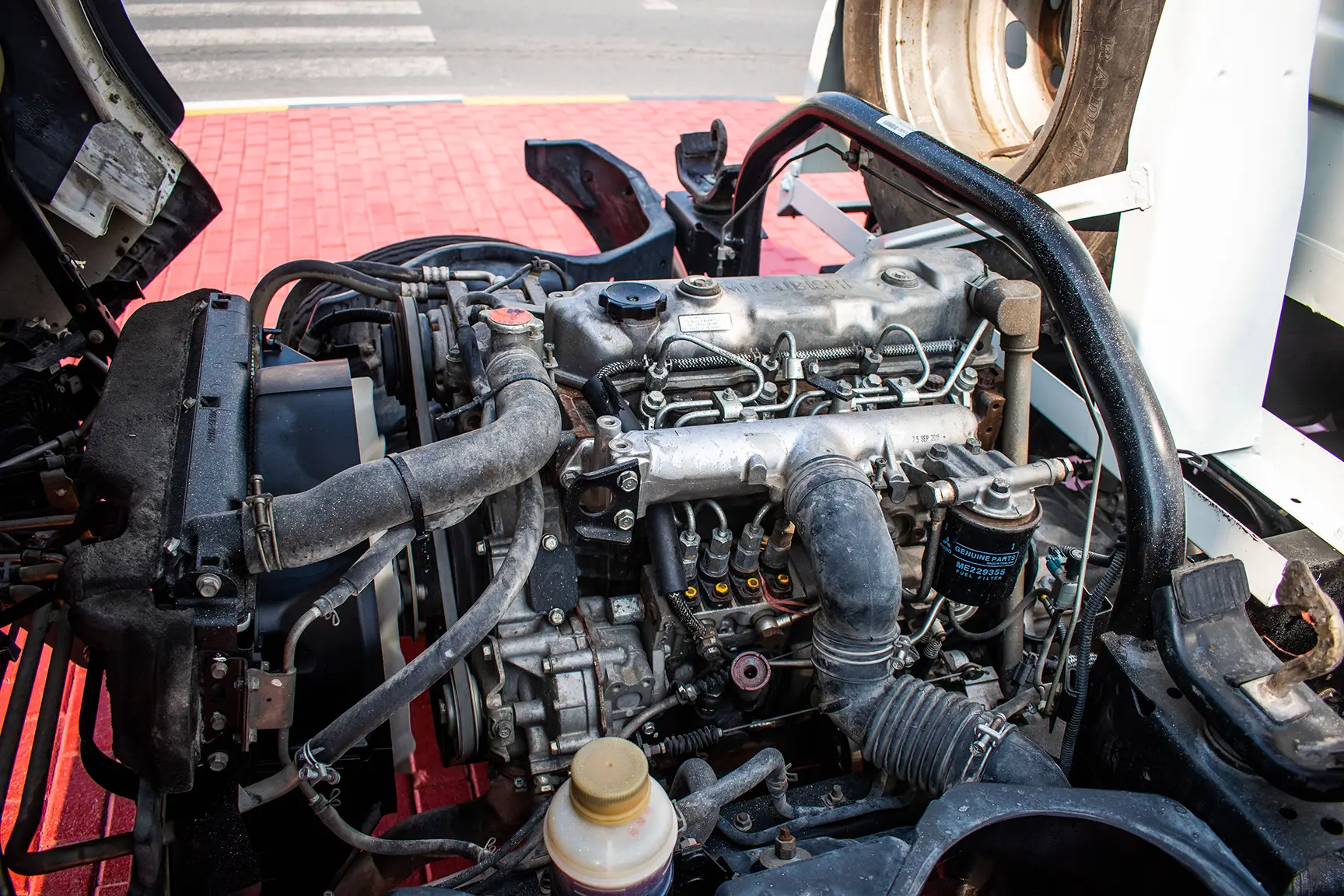 Used 2016 Mitsubishi Canter Tipper White – Engine Bay View at First Choice Cars Sharjah